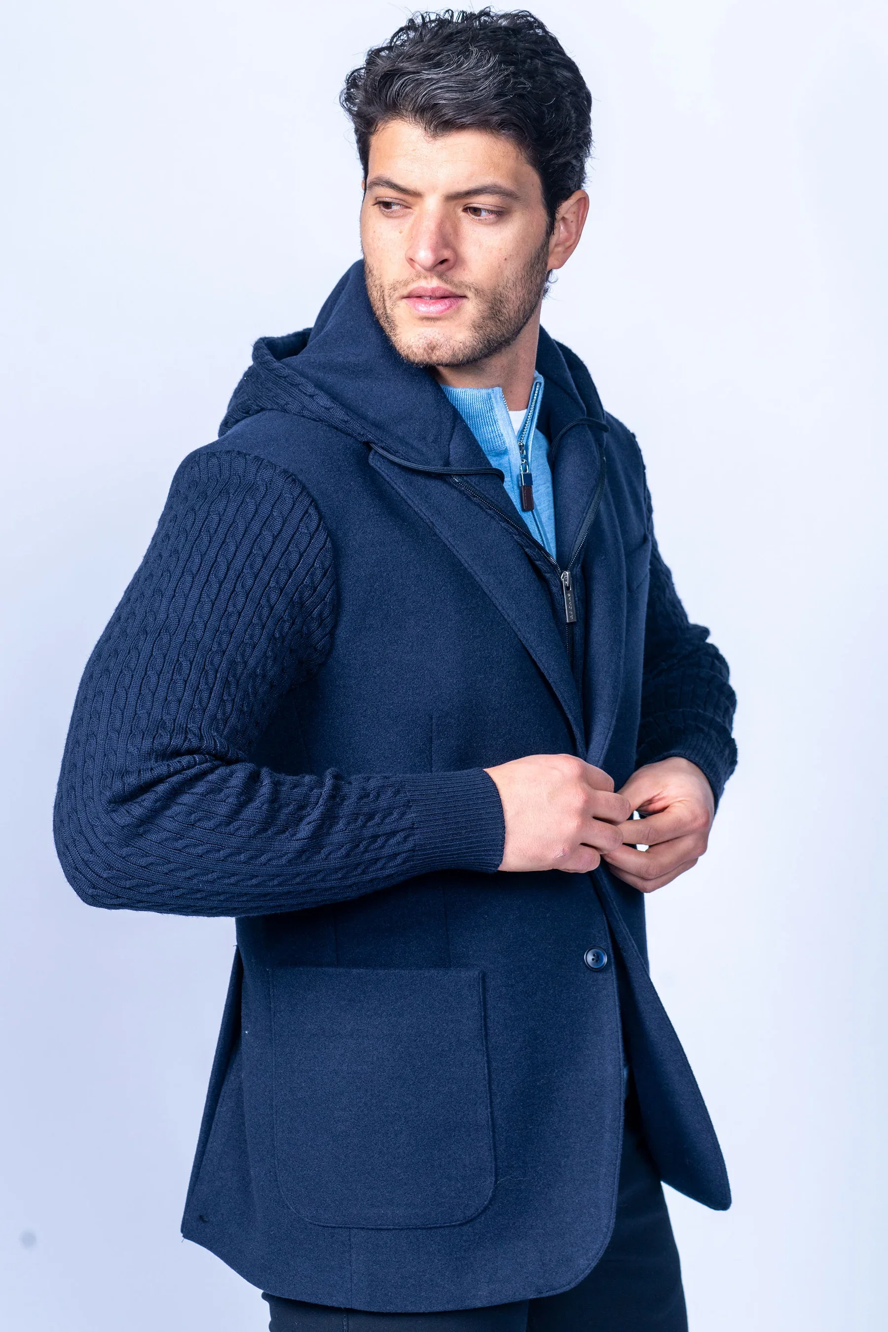 Kessler Navy Hybrid Knit Sleeve Sport Coat - Model.webp