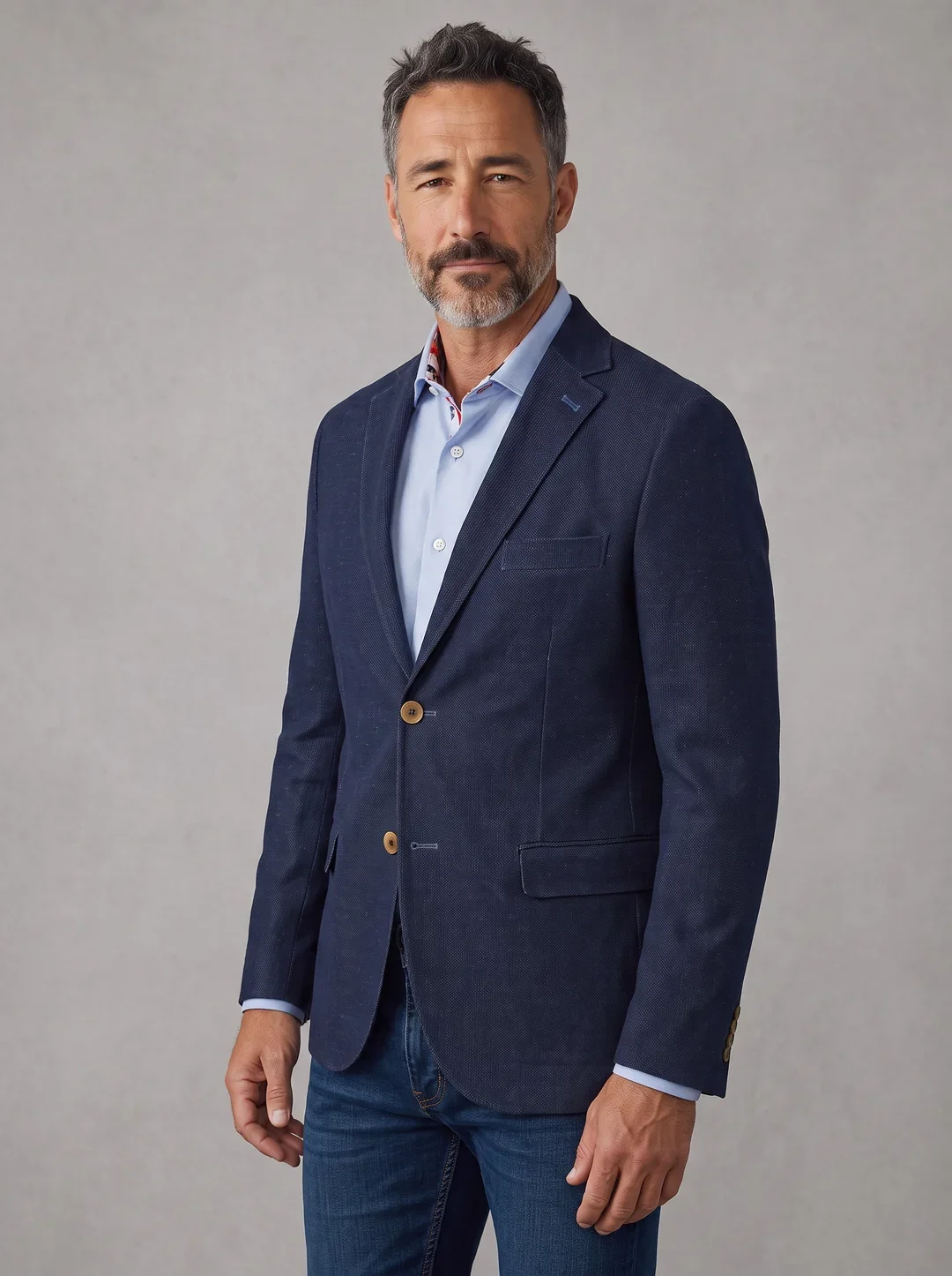 Terry Navy Denim Knit Sport Coat - Model.webp
