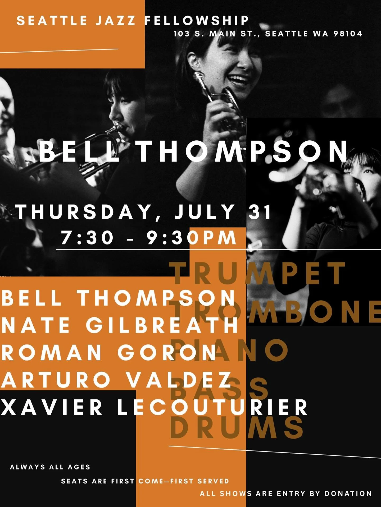 Looking forward to coming home and playing at Seattle Jazz Fellowship on Thursday, July 31st 7:30pm - 9:30pm with this incredible group of musicians!! 

I'm excited to share my original compositions I've been working on, and play some of my favorite 