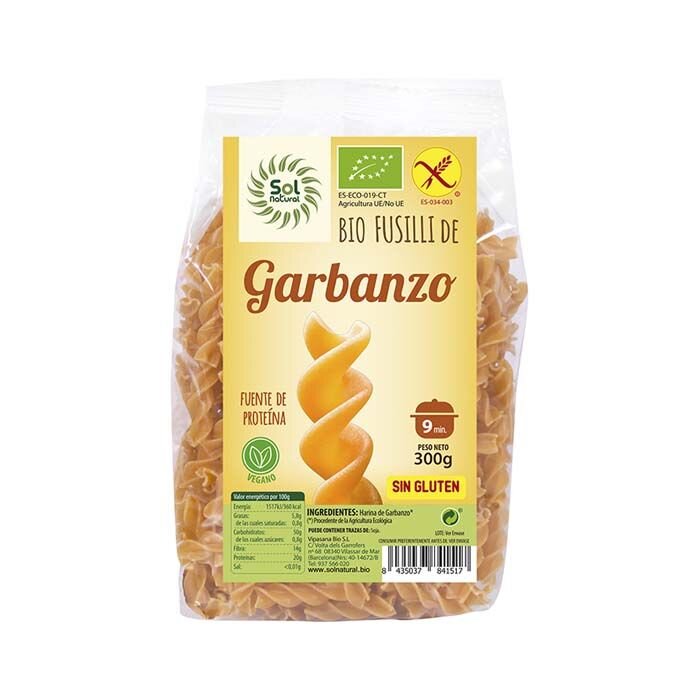 Fusilli de Garbanzo Bio Sol Natural 300g