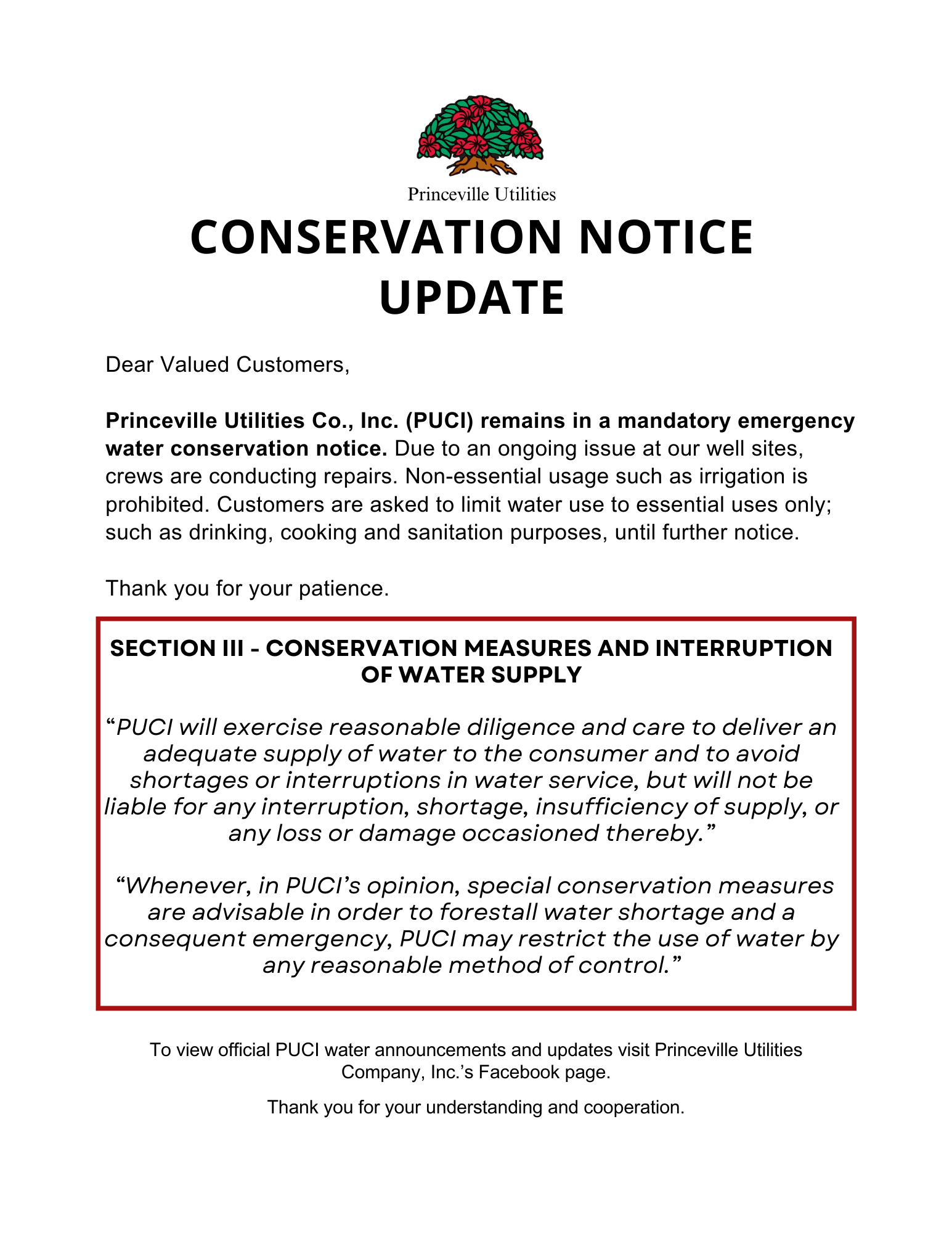 CONSERVATION UPDATE 09/03/2024