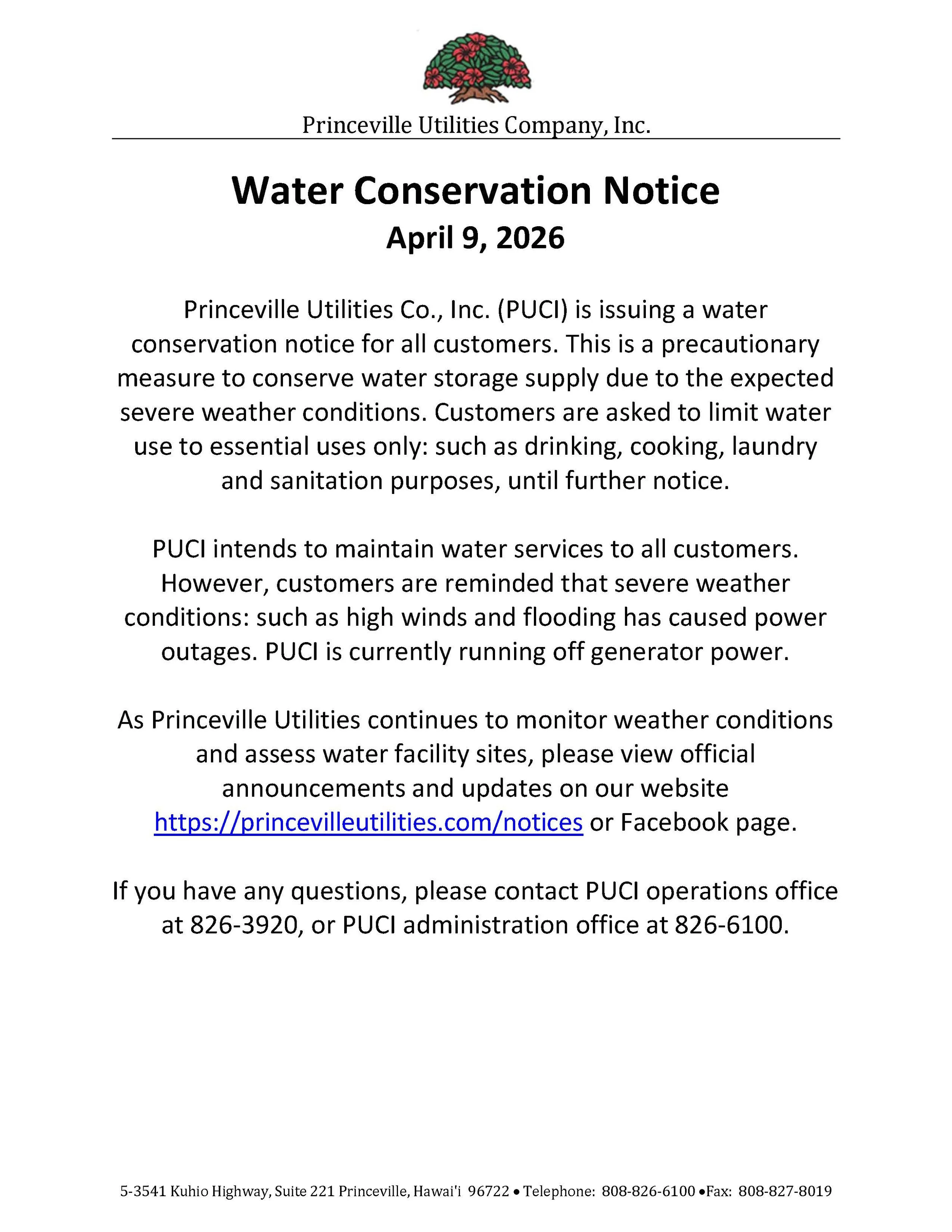 Water Conservation Notice 04/09/26