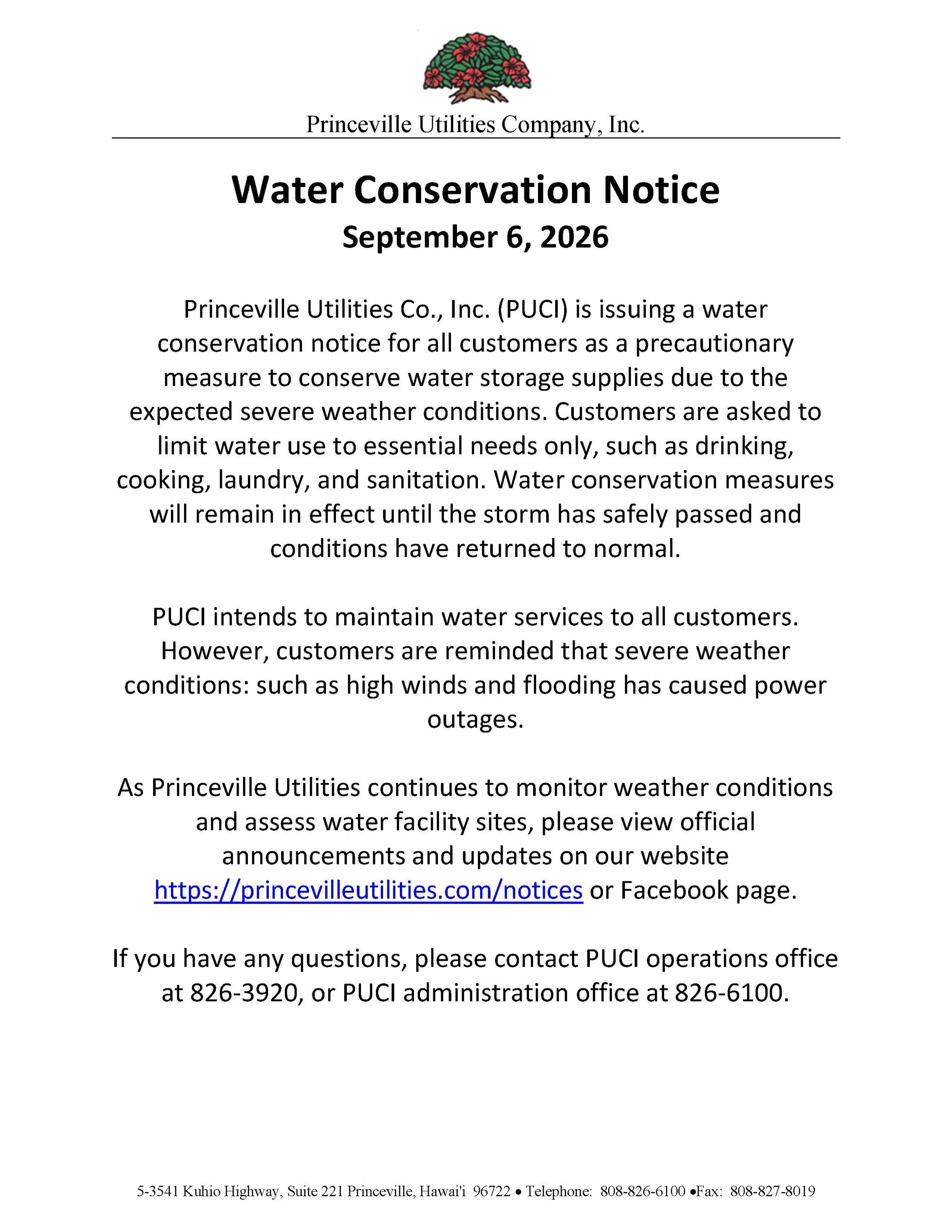 WATER CONSERVATION NOTICE 09/06/26