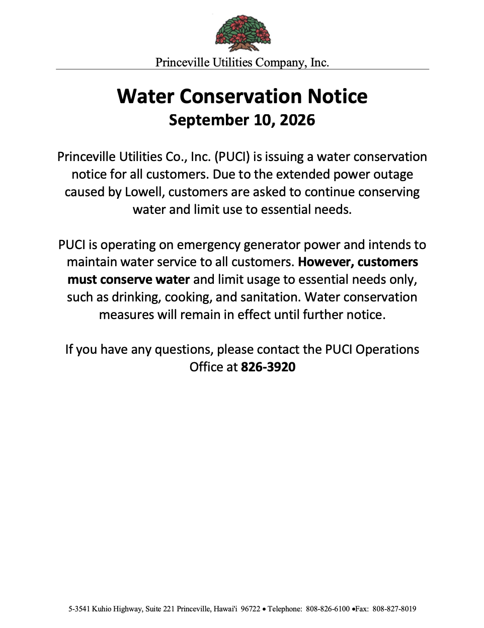 WATER CONSERVATION NOTICE 09/10/26