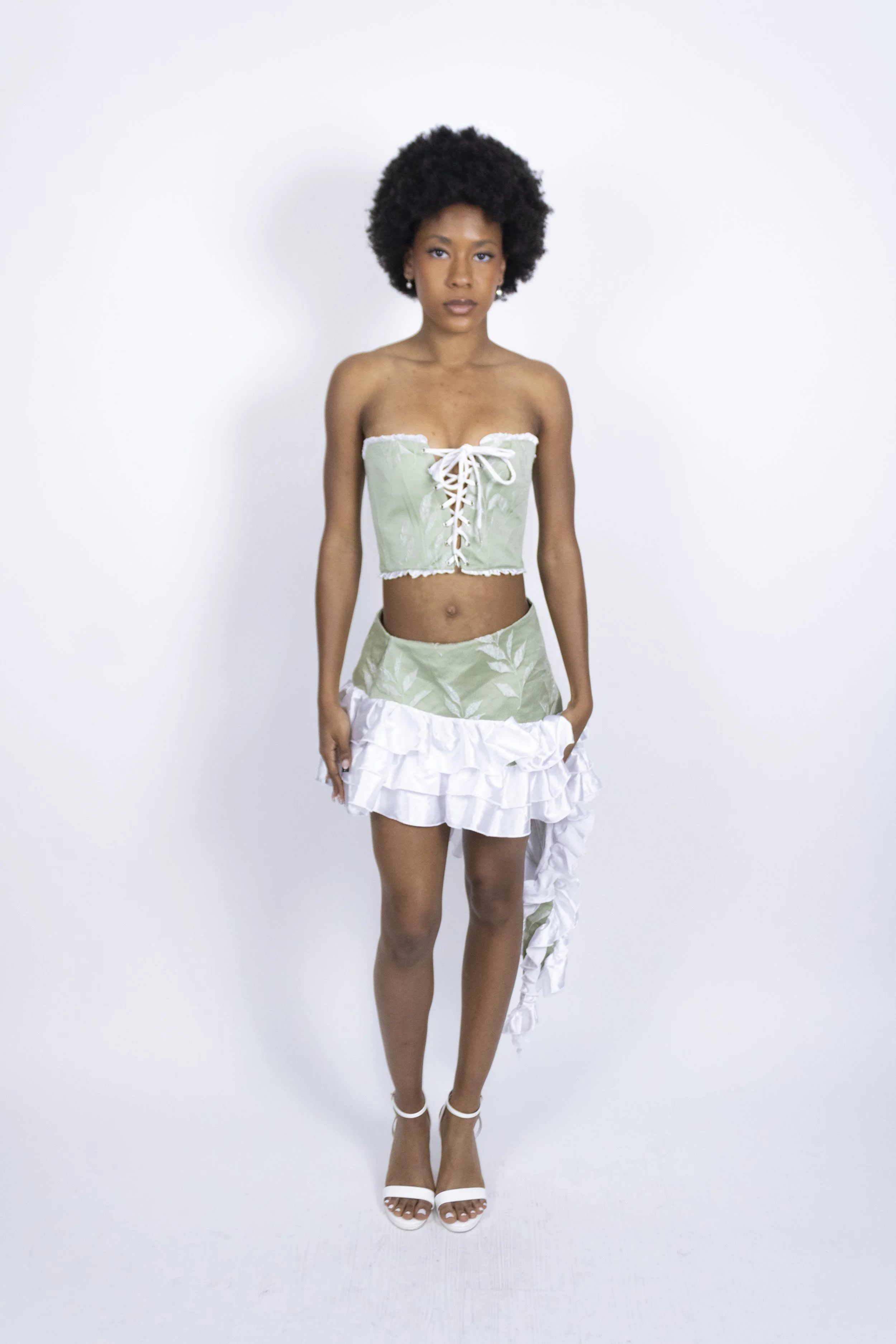 DS-024 Corset Crop Top - Sage Petal - XS/S