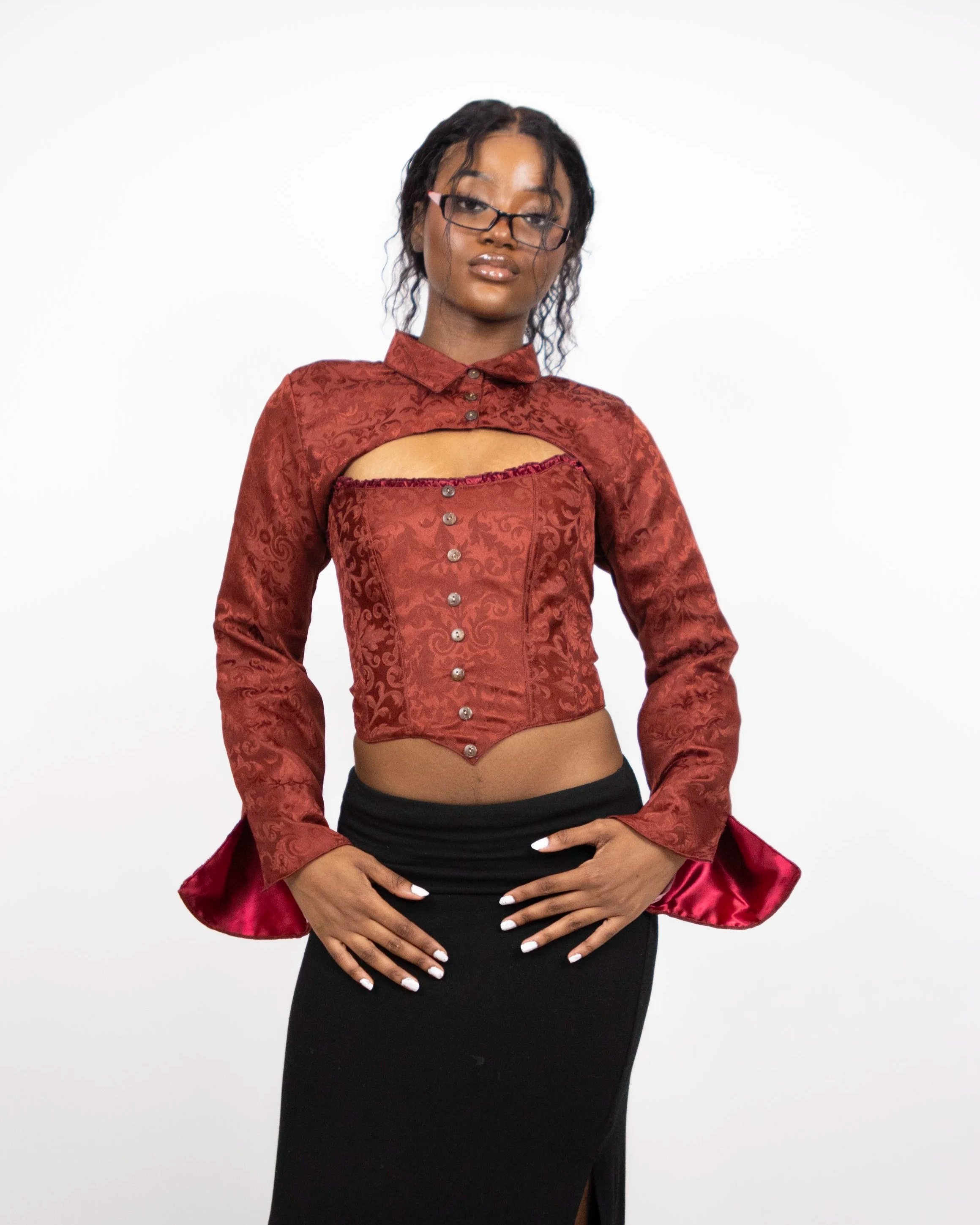 1:1 Upcycled Rust Red Bolero Flare Sleeve Jacket – S