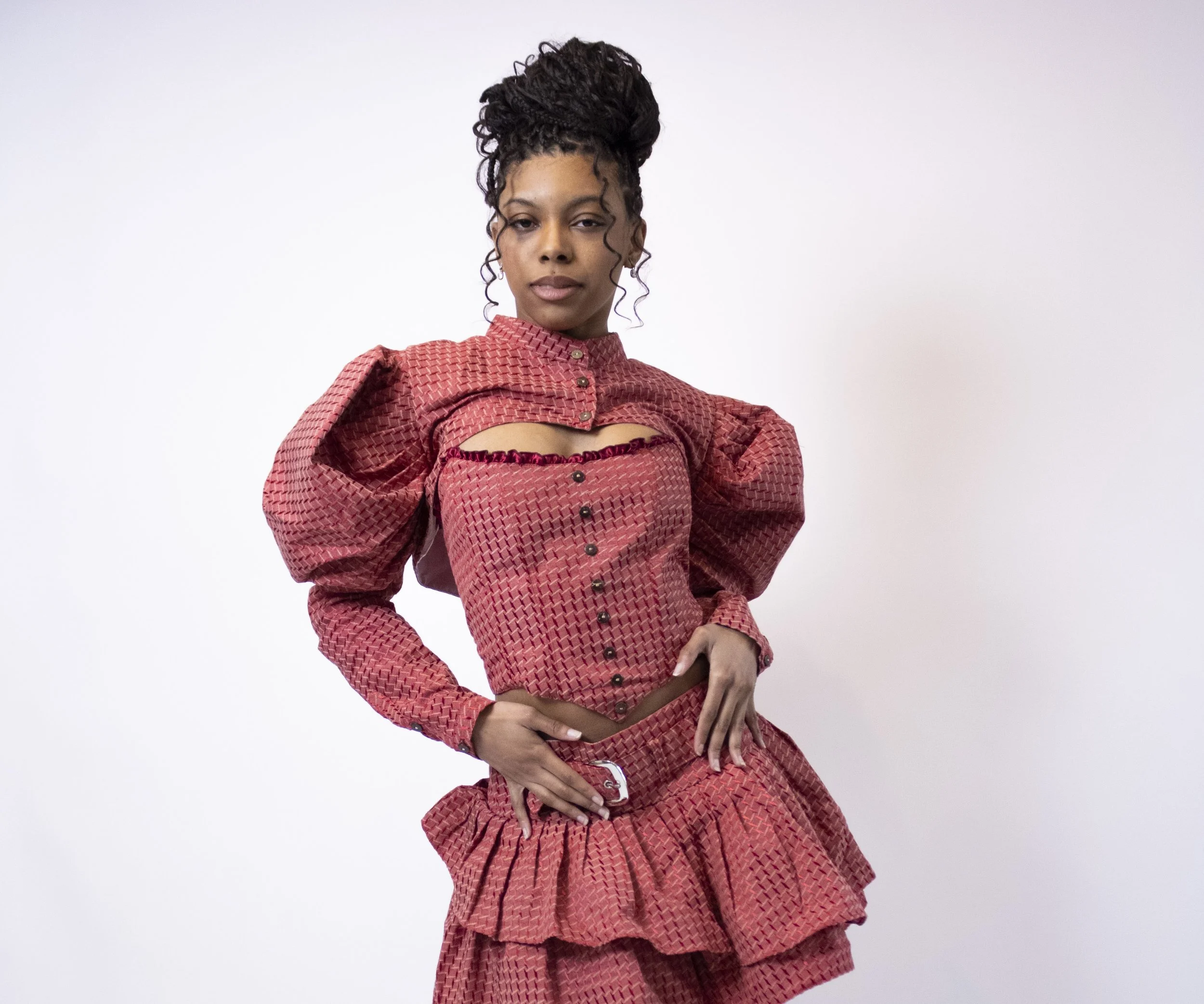 1:1 Upcycled Coral Weave Bolero Puff Sleeve – S