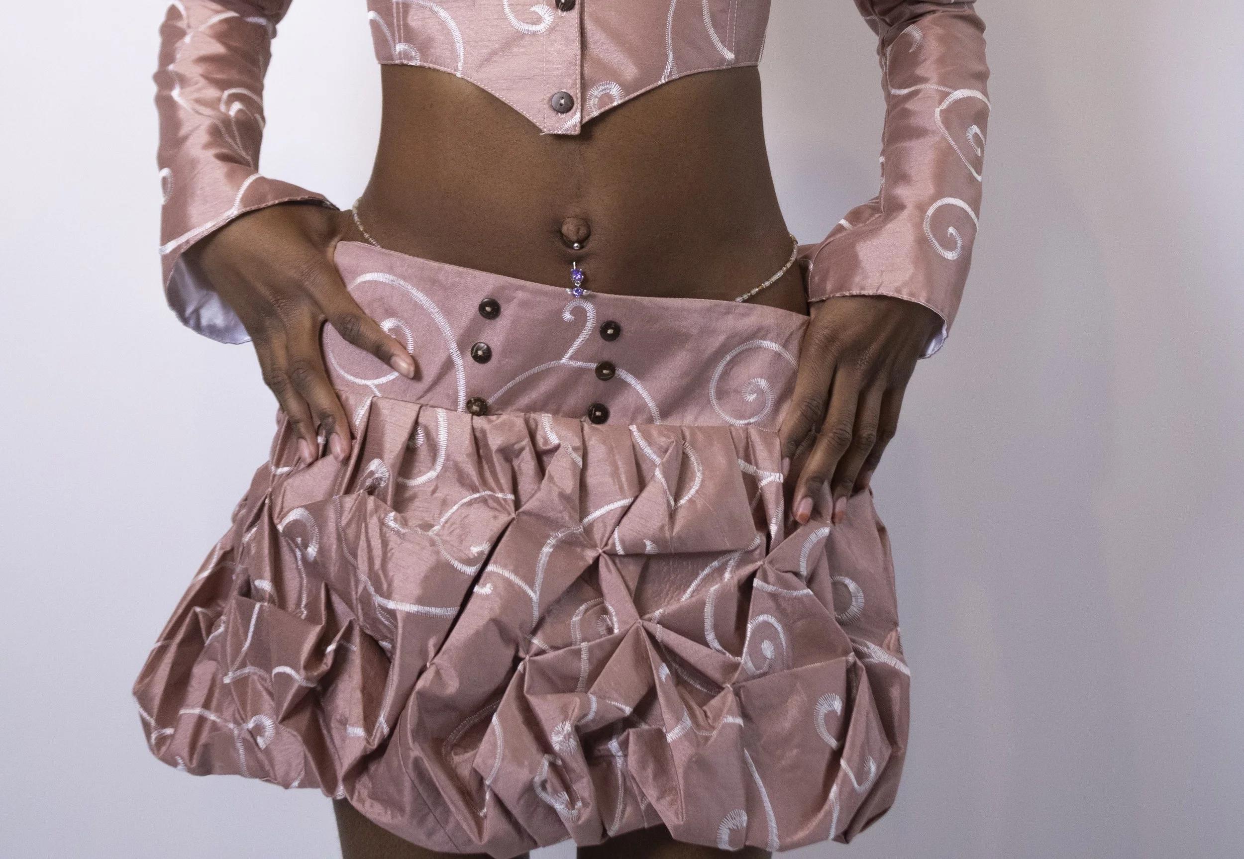 1:1 Upcycled Blush Pink Crinkle Mini Skirt – S