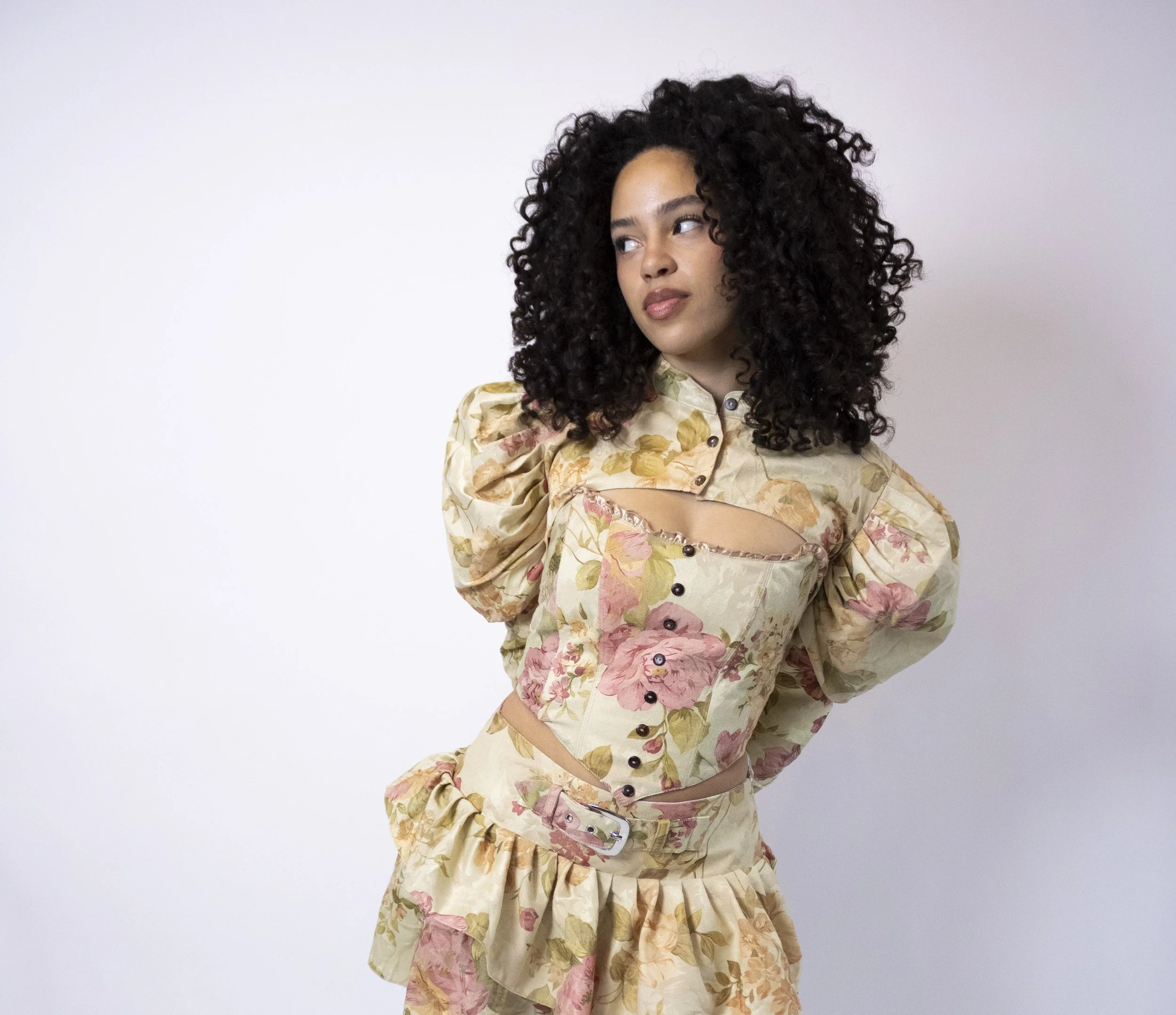 1:1 Upcycled Vintage Rose Puff Sleeve Bolero Jacket – M