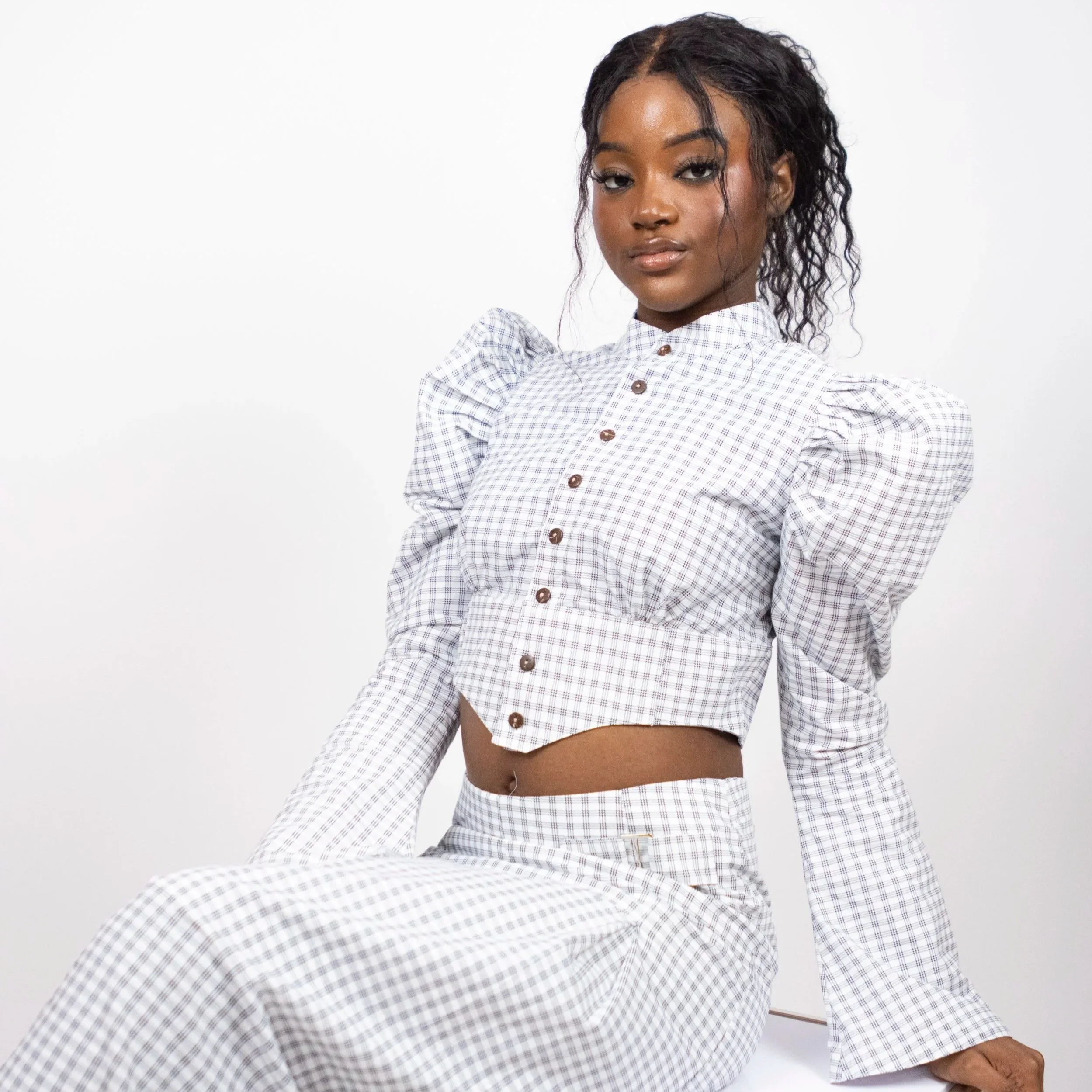 1:1 Upcycled Light Blue Gingham Top – M