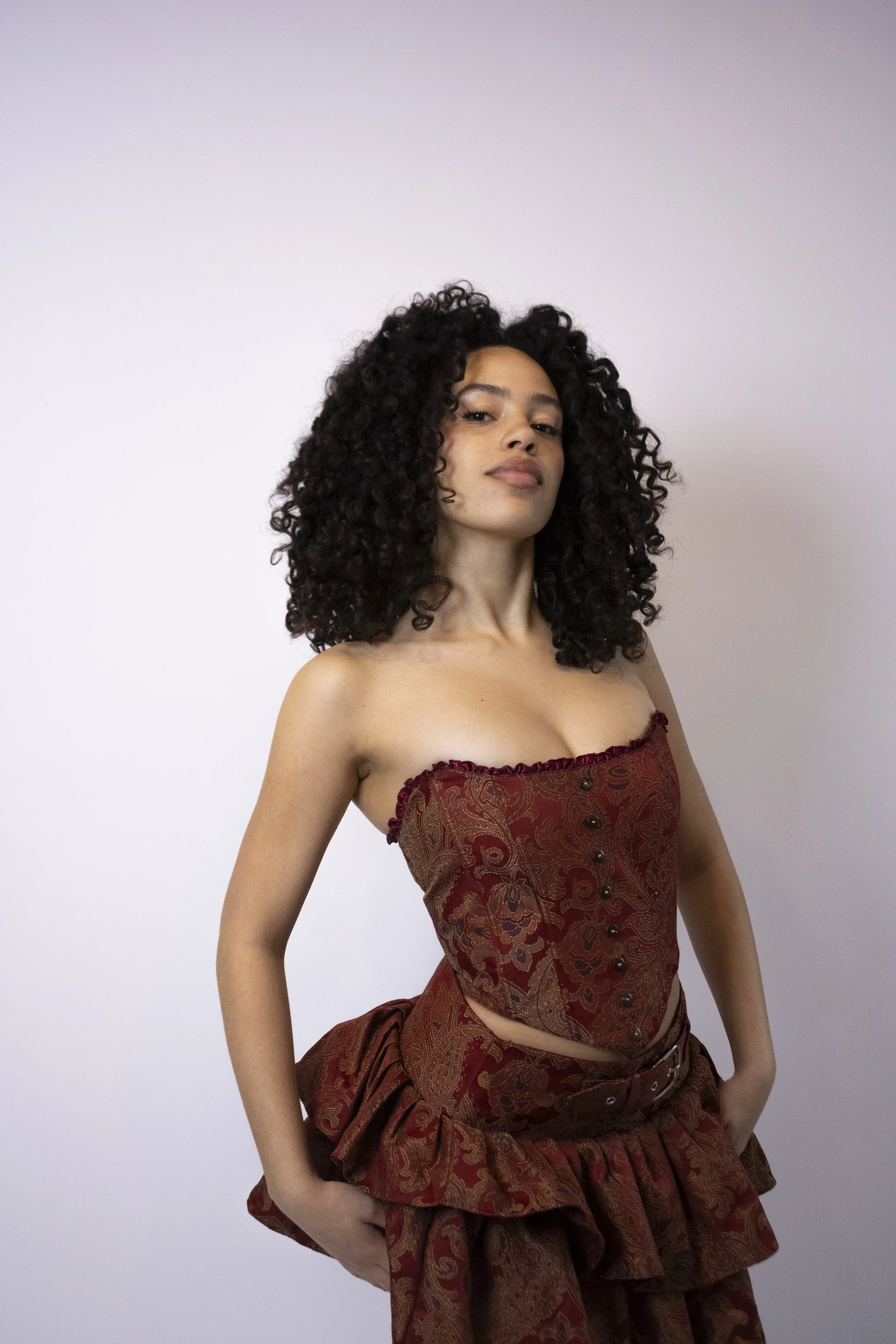 1:1 Upcycled Crimson Paisley Bardot Corset – M