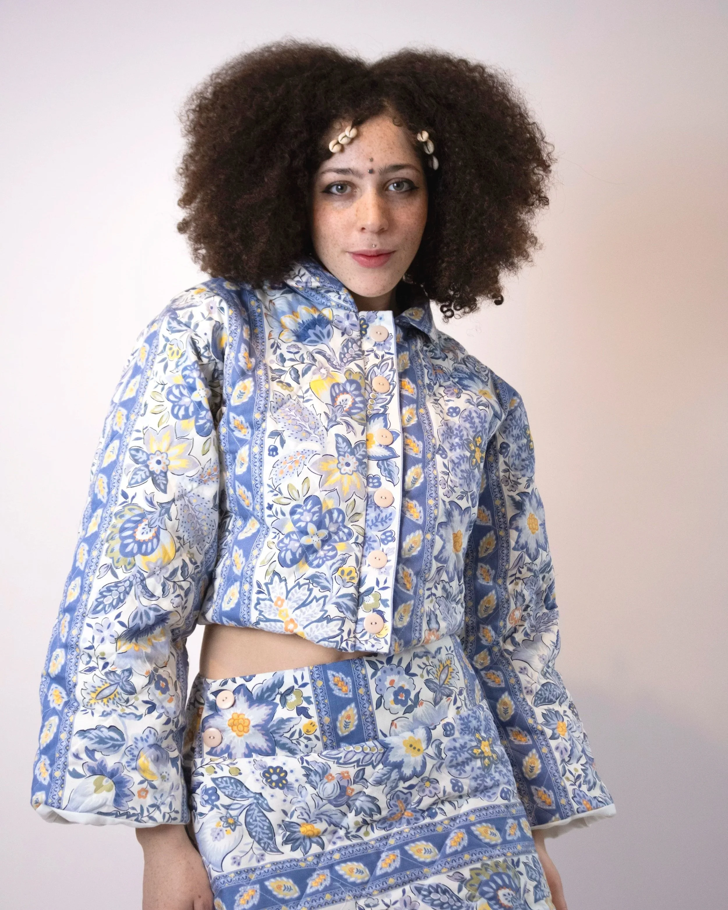 1:1 Upcycled Blue Paisley Cozy Quilted Jacket - M