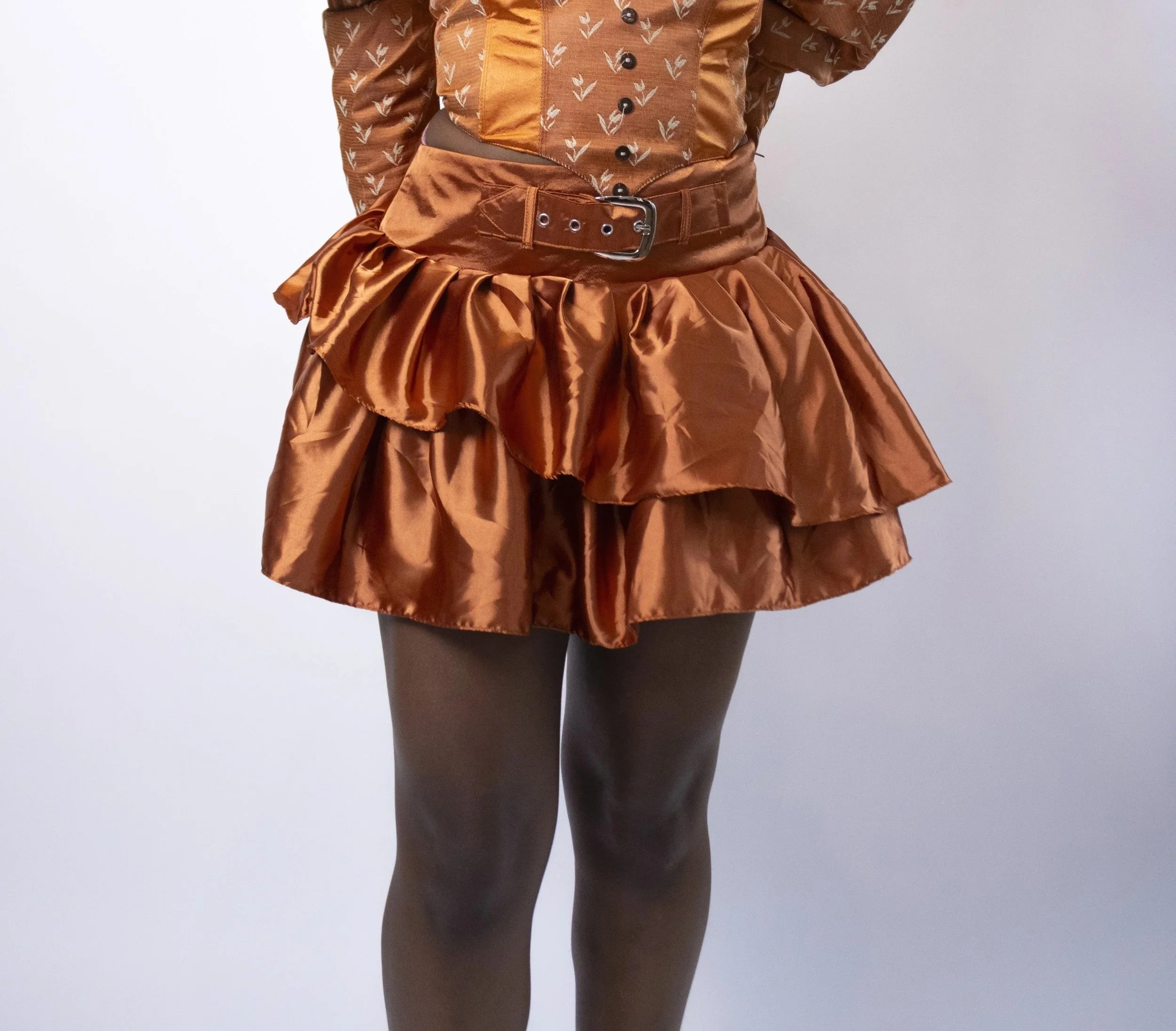 1:1 Upcycled Burnt Orange Asymmetrical Mini Skirt – L