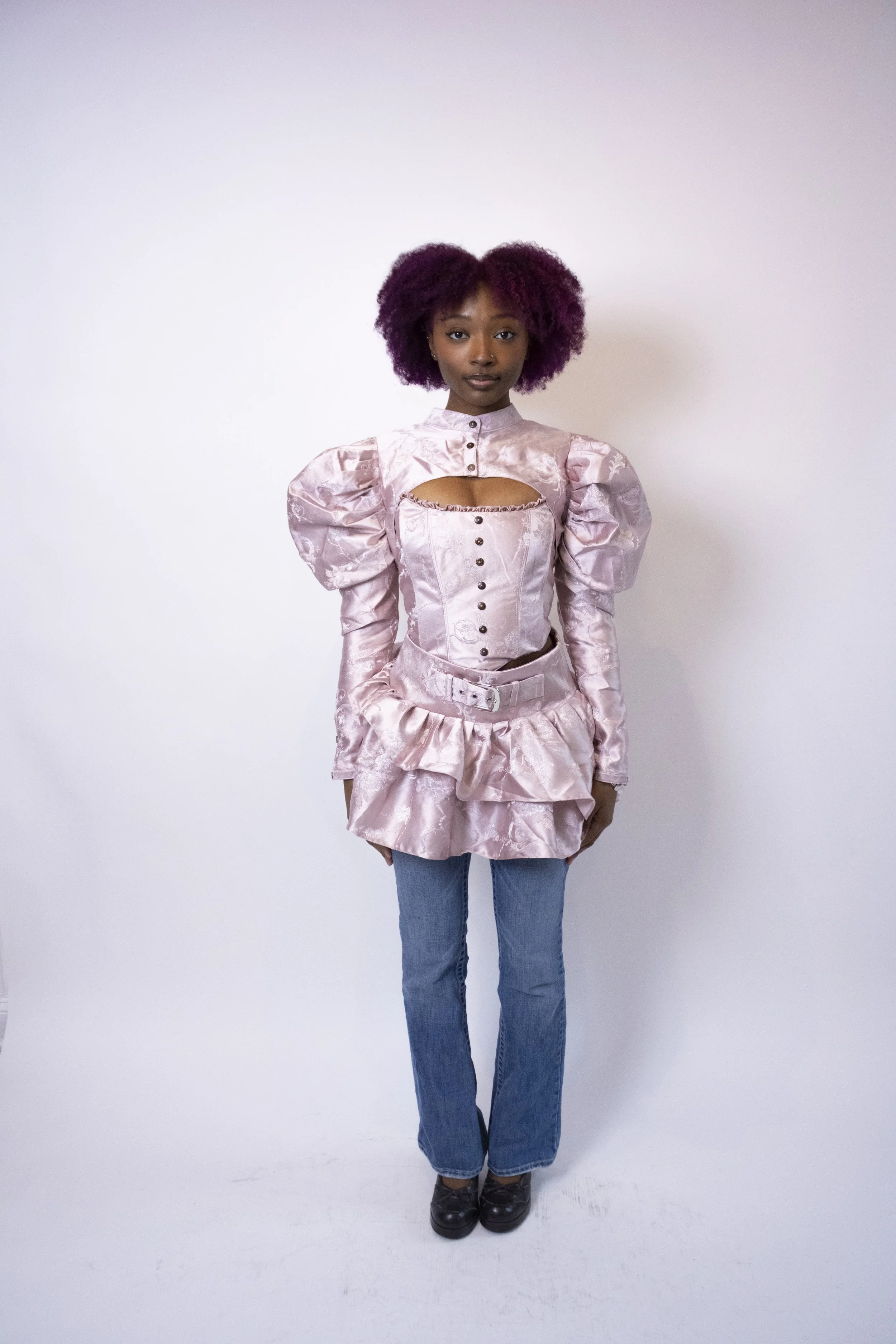 1:1 Upcycled Blush Jacquard Skirt – S