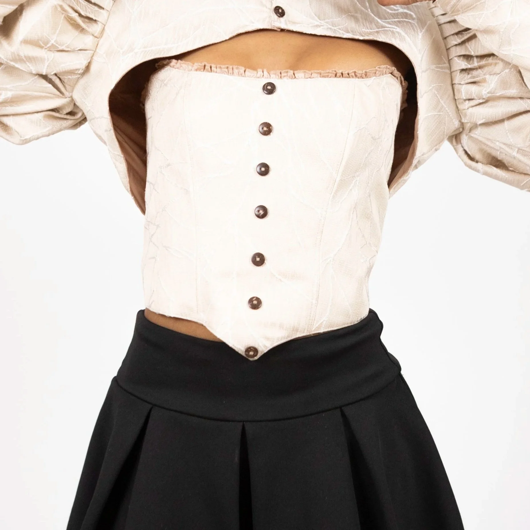1:1 Upcycled Ecru Branch Bardot Corset – S