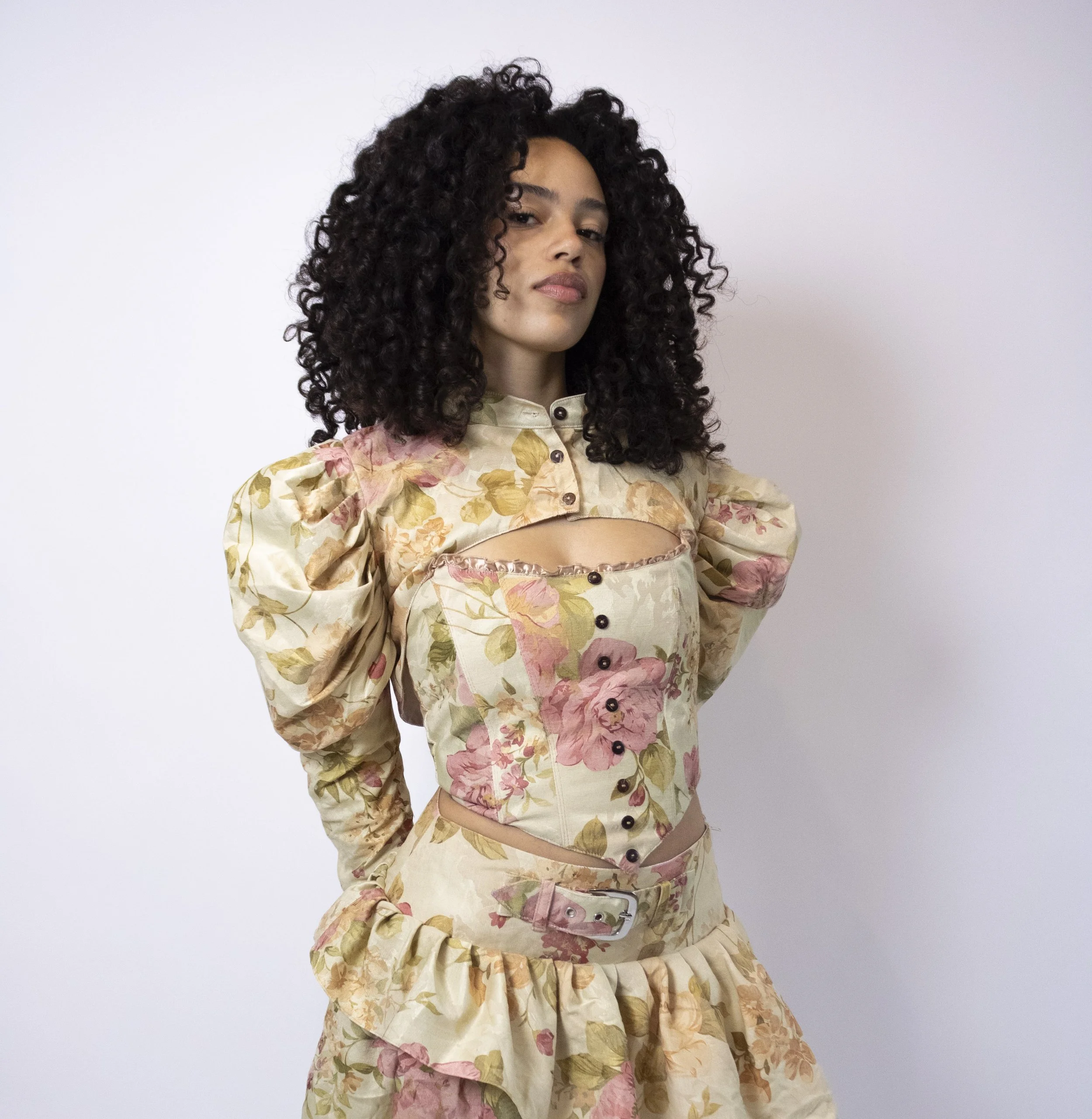 1:1 Upcycled Blush Garden Puff Sleeve Bolero – M