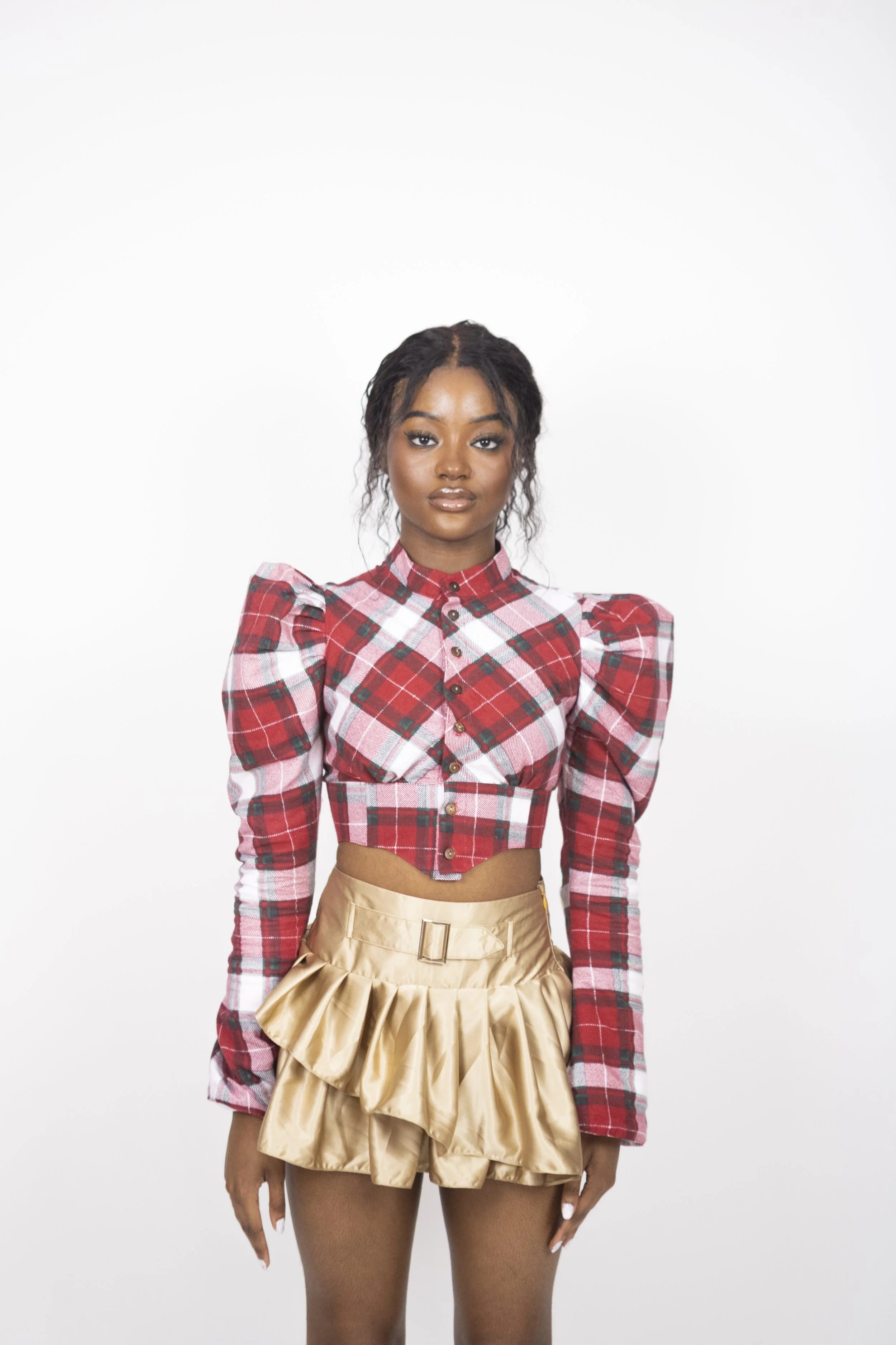 1:1 Sustainable Gold Asymmetrical Pleated Mini Skirt – S