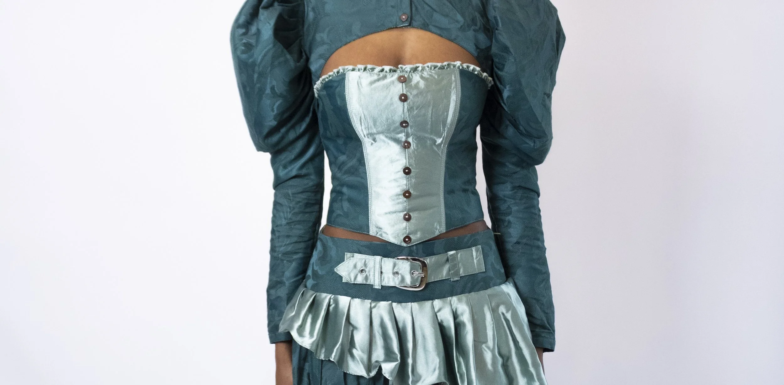 1:1 Upcycled Emerald Jacquard Bardot Corset – S