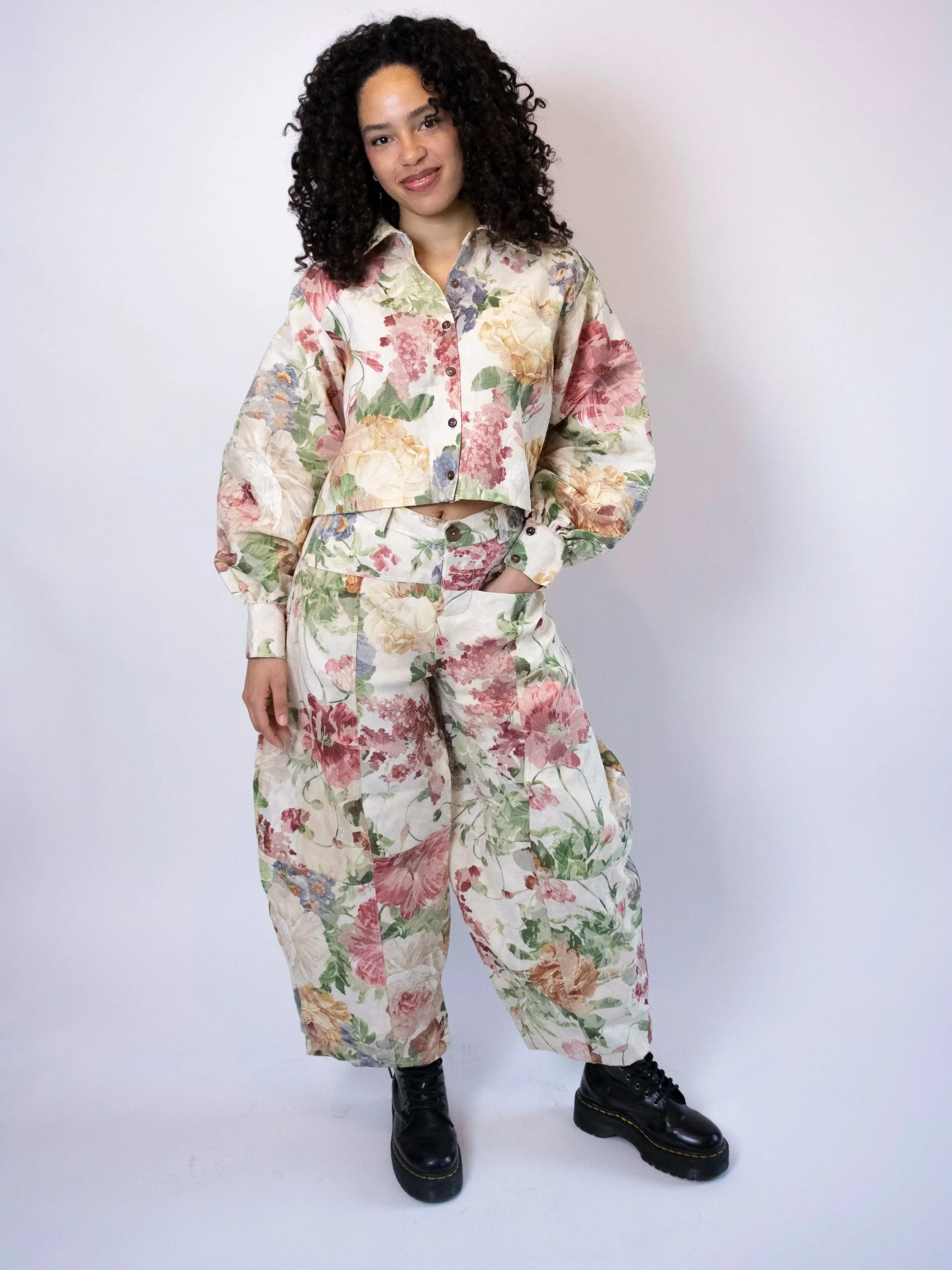 1:1 Upcycled Floral Tapestry Patchwork Balloon Pants – M