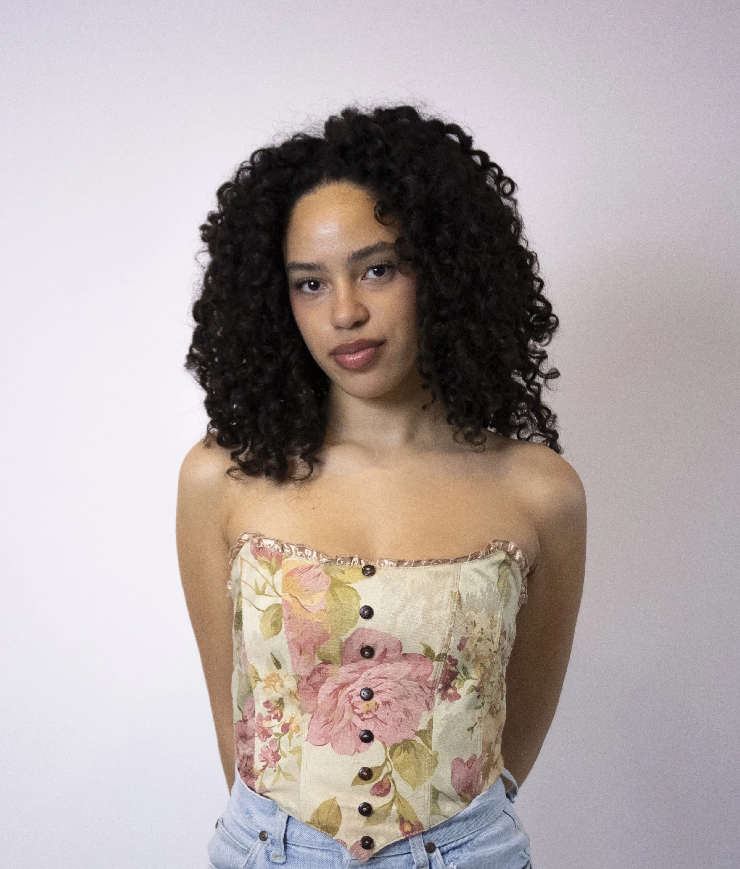 1:1 Upcycled Vintage Rose Bardot Corset – M