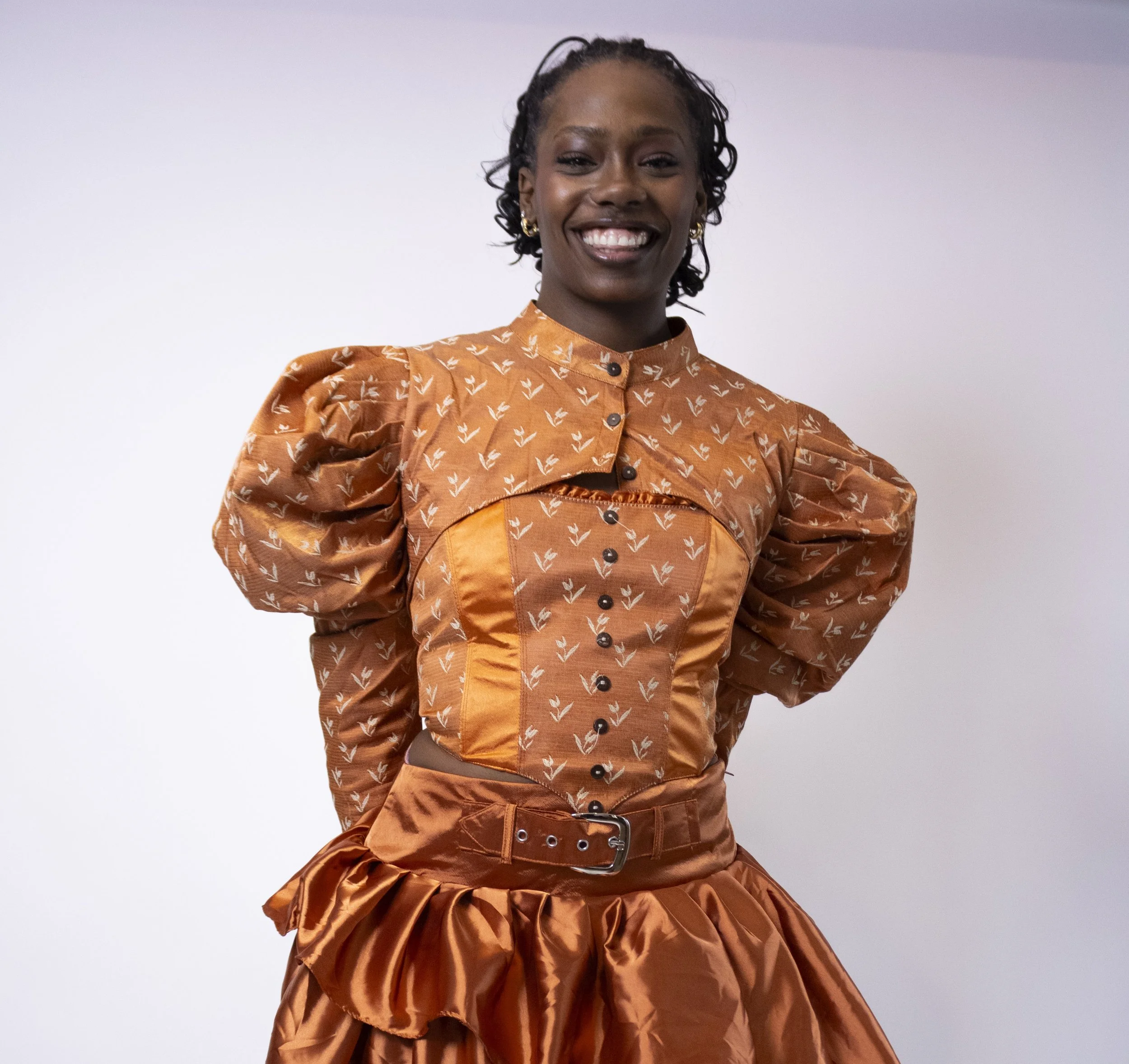 1:1 Upcycled Burnt Orange Bolero Puff Sleeve Jacket – L