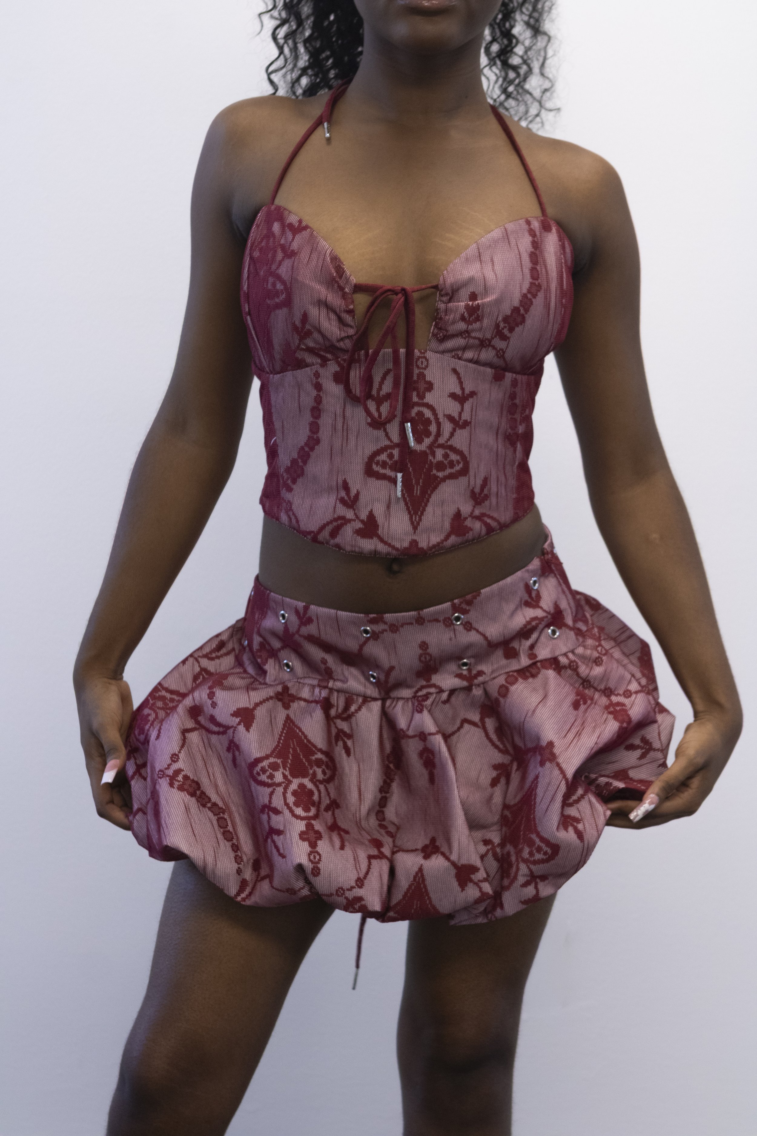 DS-032 Mini Skirt - Bordeaux Bloom