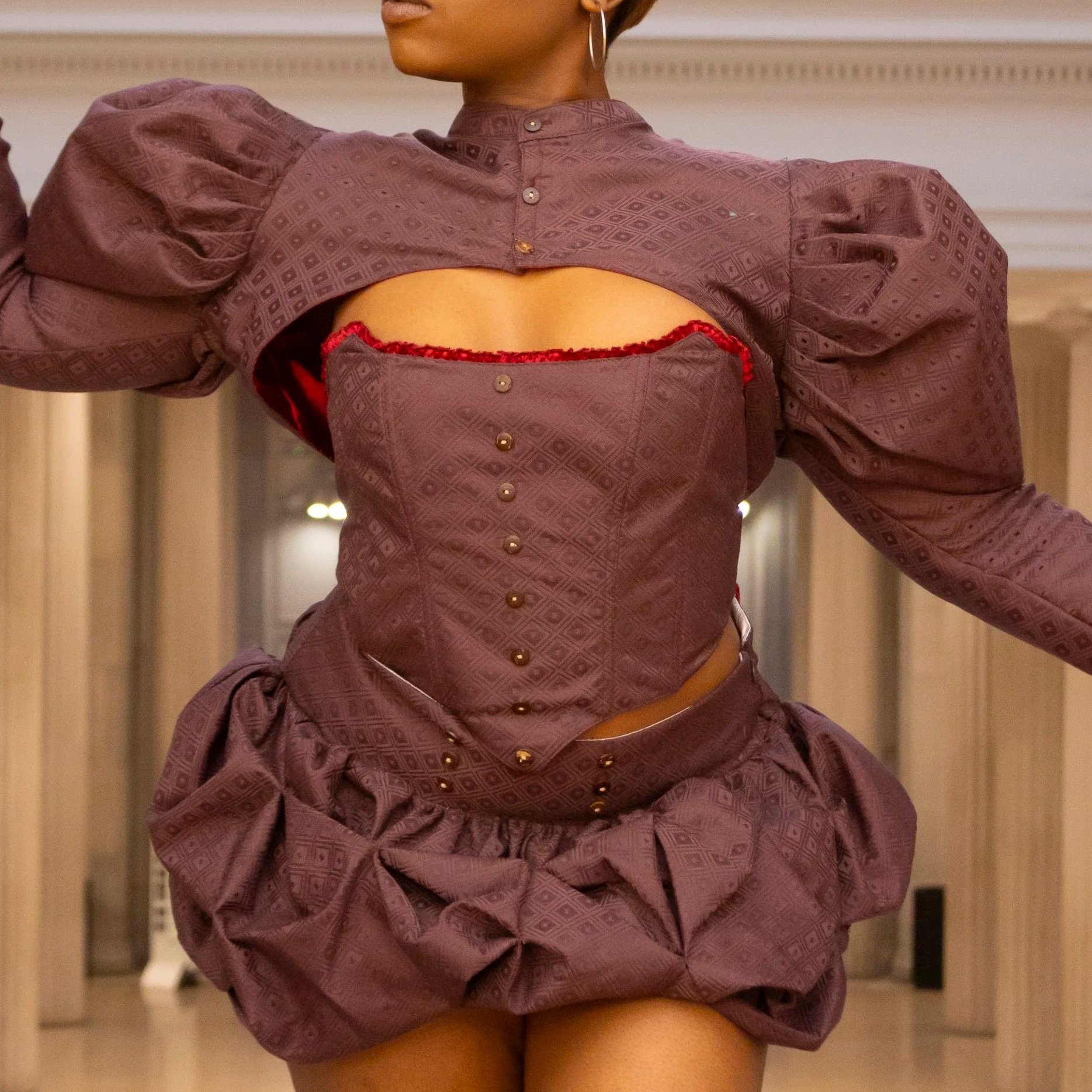 1:1 Upcycled Plum Diamond Bardot Corset – L