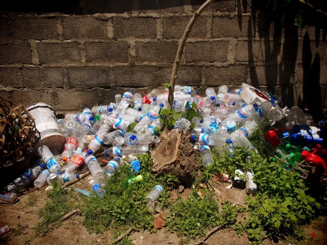 Plastic water bottle pile in Bali