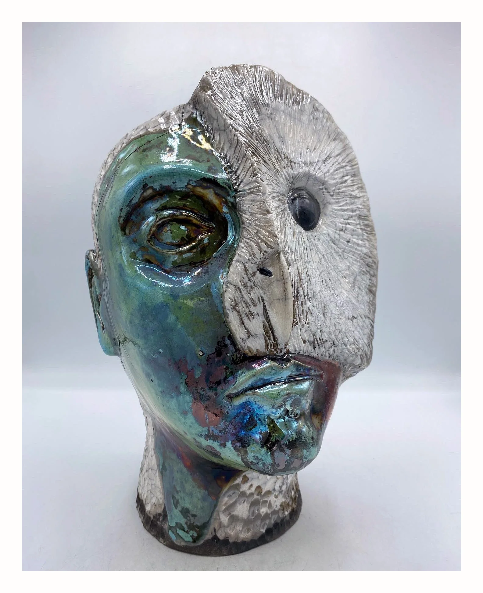   Hour of the Owl,  2022  Raku fired Cone 6 Stoneware   12” H x 7” W x 8” D   