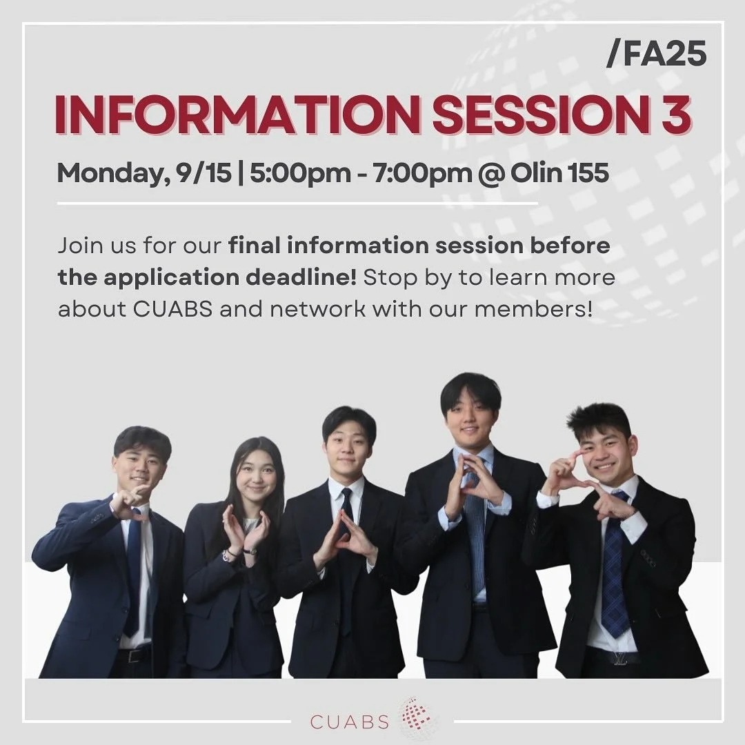 Our FINAL information session is today at 5:00 PM in Olin 155! Stop by to learn more about our organization and network with our members before our application deadline!