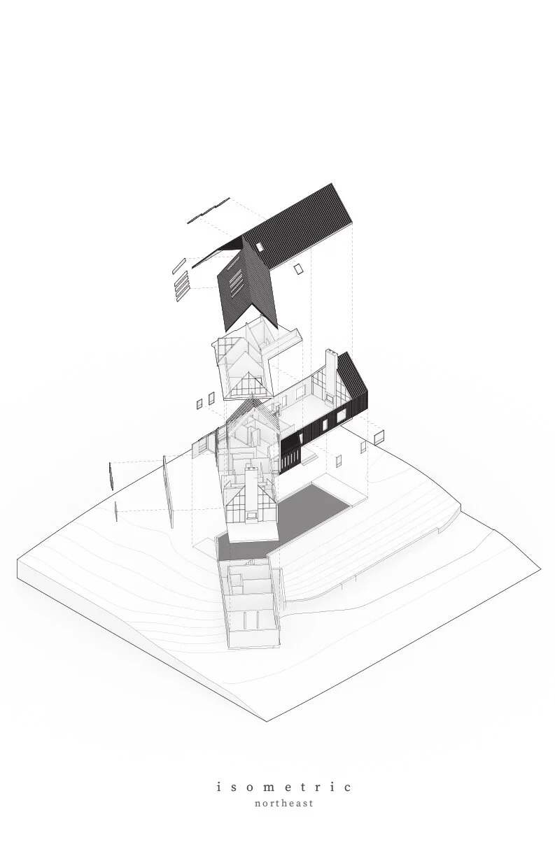 Exploded isometric view of a house. architectural illustration