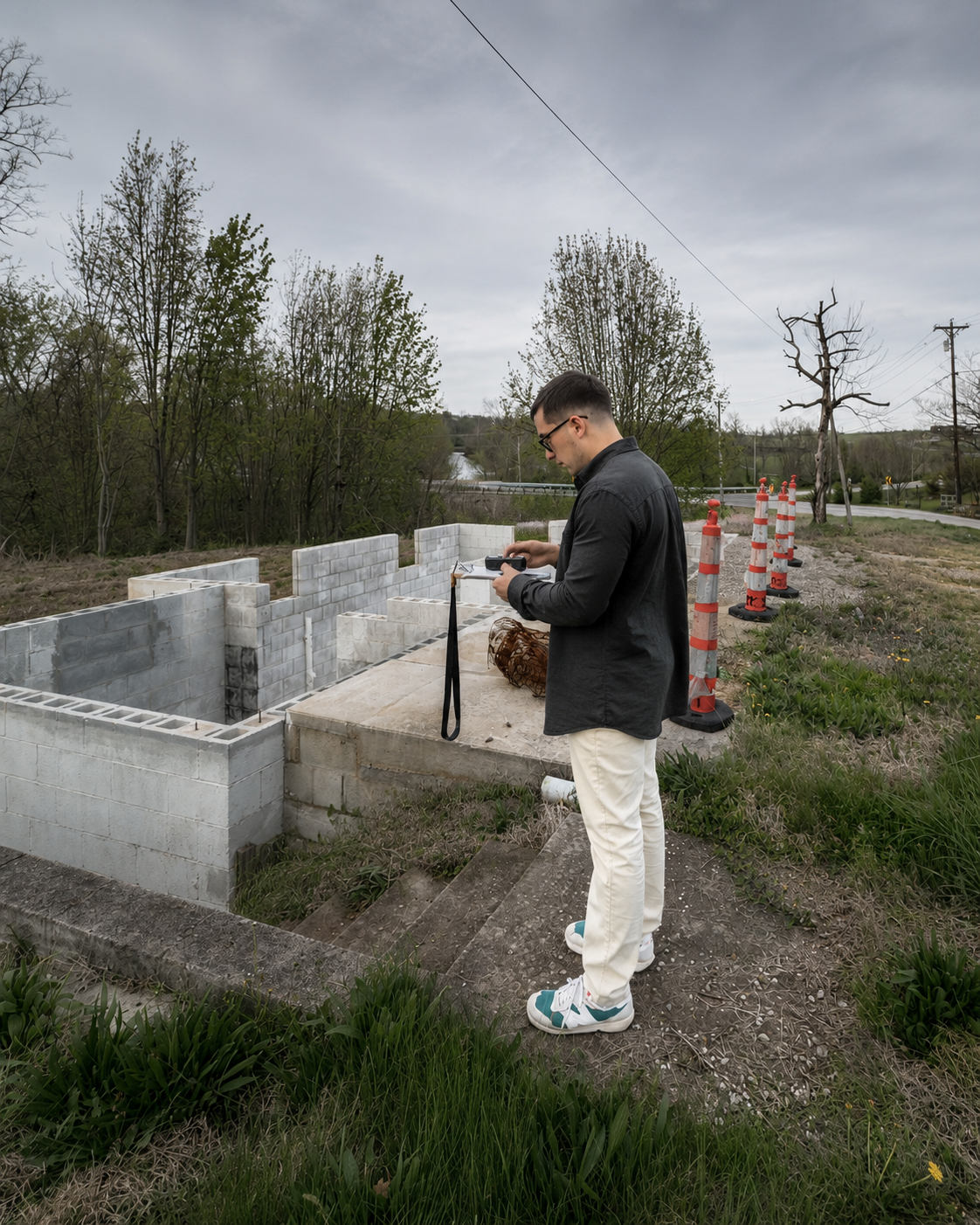 Principal architect Oliver Hidalgo documenting existing site conditions in Georgetown, Kentucky.