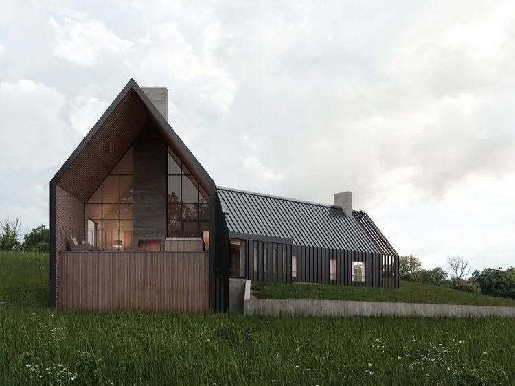 ICF modern farm house -  black standing seam metal panels on roof and walls