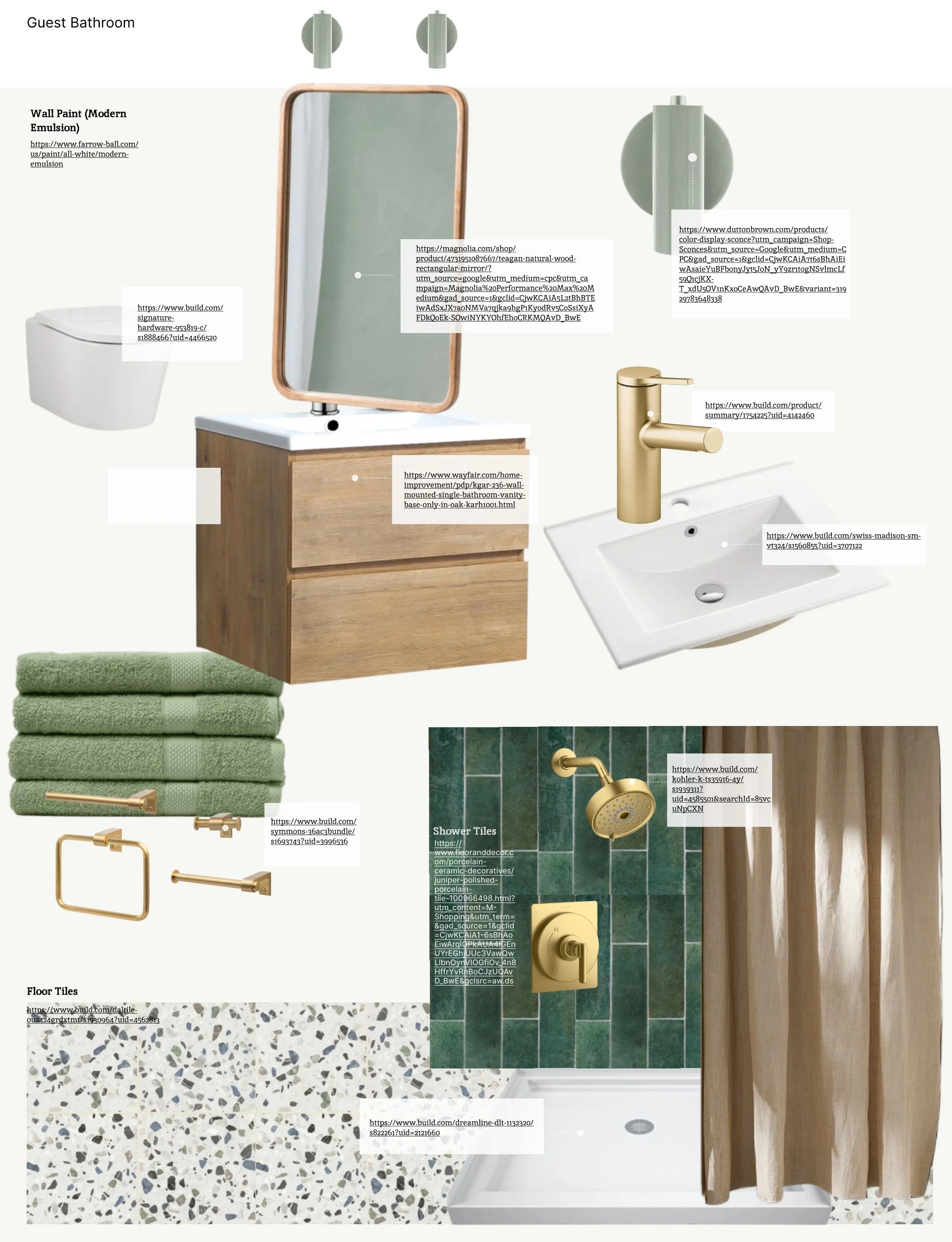 Material and fixture study for primary bathroom design
