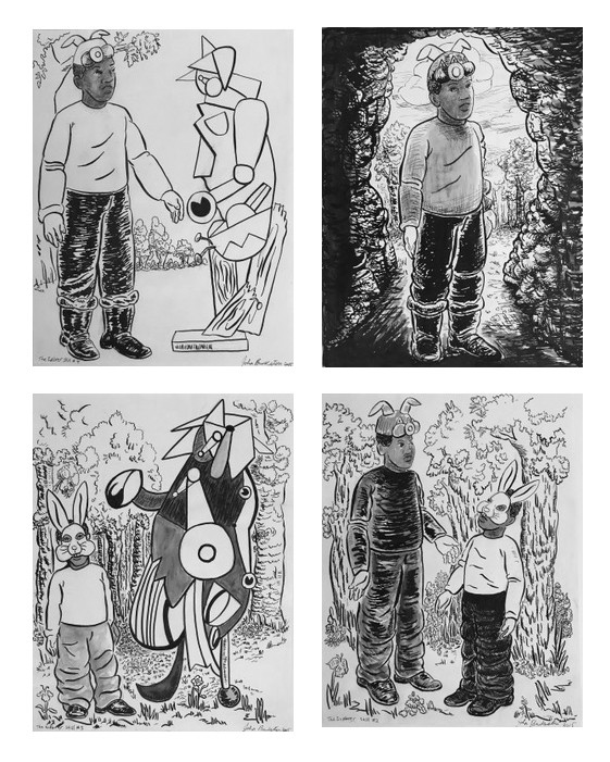 John Bankston, The Explorer Still’s, 20 l 5. Ink, water soluble pencil on paper. Each 8 l /2 x 11 inches, Courtesy of Rena Bransten Gallery, San Francisco