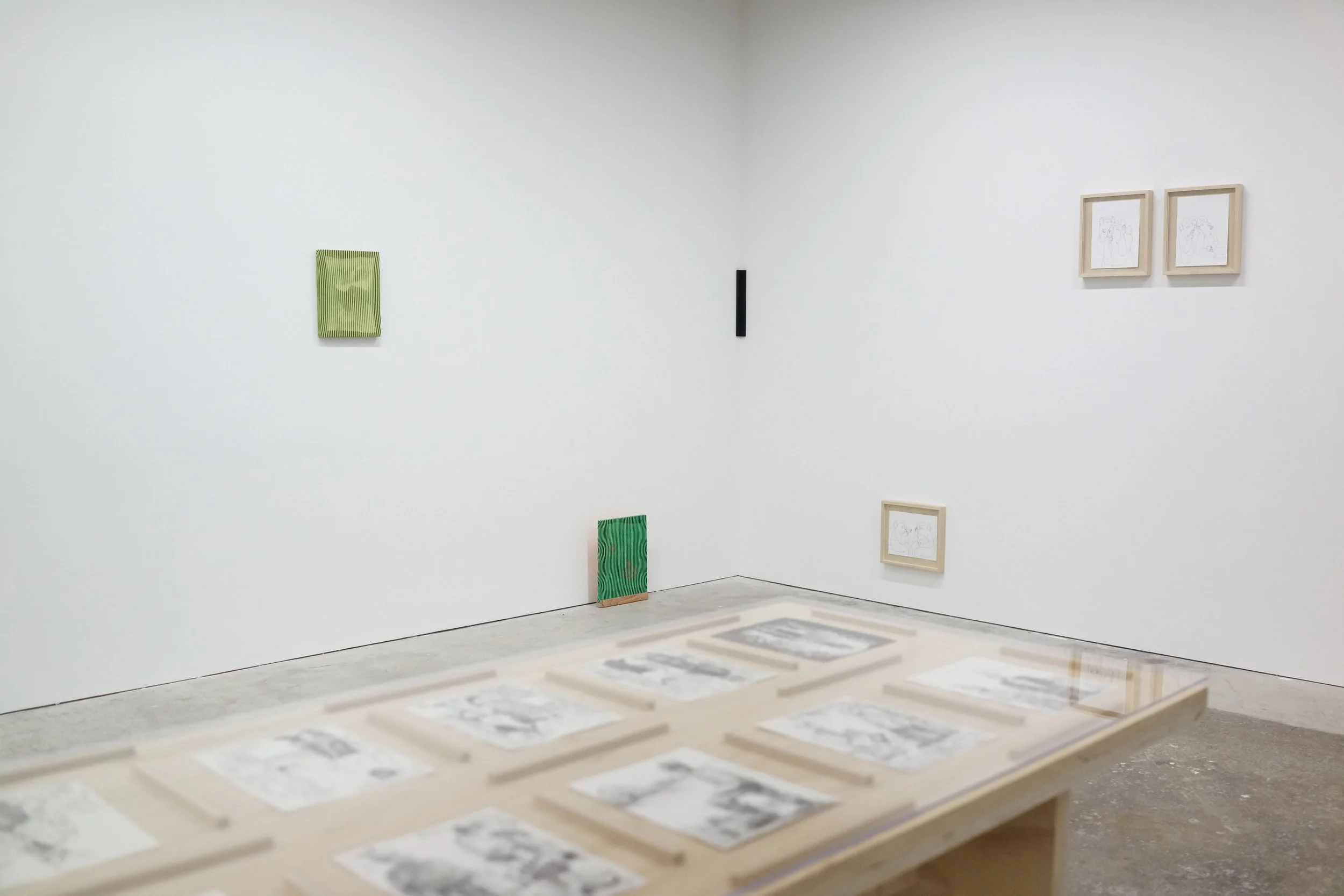 Installation view, L — Gregory Kaplowitz, R — Craig Calderwood, foreground — John Bankston