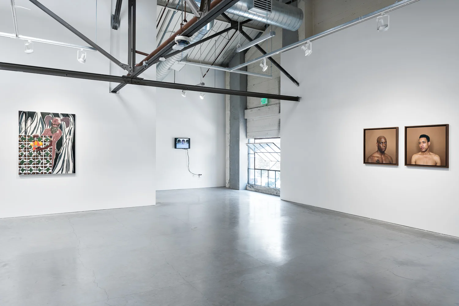 Installation View, 12 WORKS BY 12 ARTISTS WORKING AT 1240 MINNESOTA STREET (left-right: Micah Wood, Purin Phanichphant, Erica Deeman) photography: Phillip Maisel