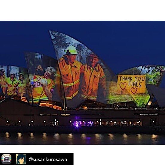 Repost from @susankurosawa . Australian gives heartfelt thanks to our fireys and emergency services and for worldwide support and donations for bushfire devastation and tragedy #thankyou #sydneyoperahouse