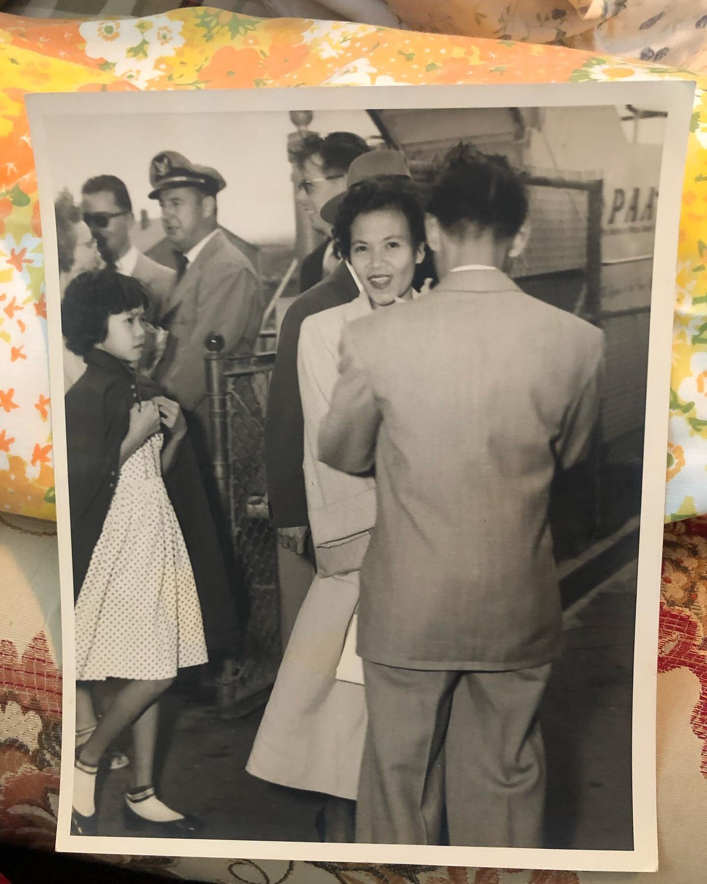 My Grandma Loling (yes Loling) touching US soil for the first time in 1953, at 27 years old.  My Grandpa Candido is facing her.  He was 17 years her senior and a steward for the US Merchant Marines.  He originally came to the US in 1928, at 19 years 
