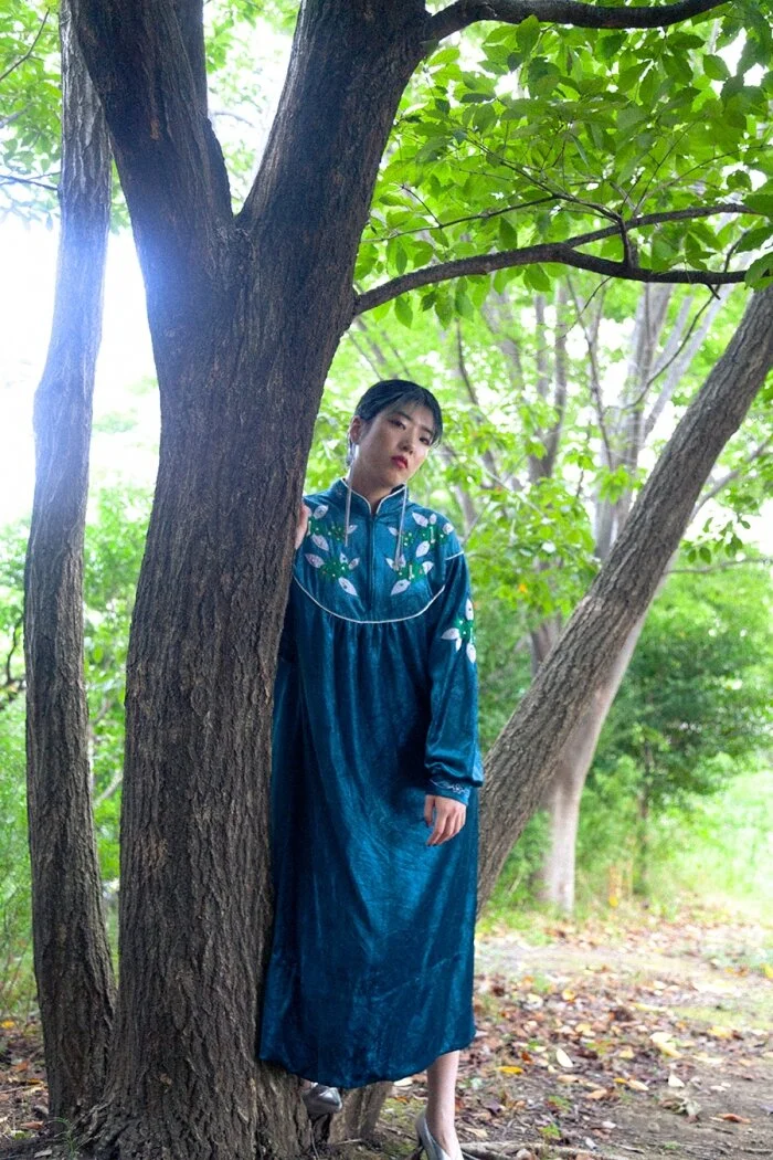 Green velour flower ethnic dress￥13,750(tax in)