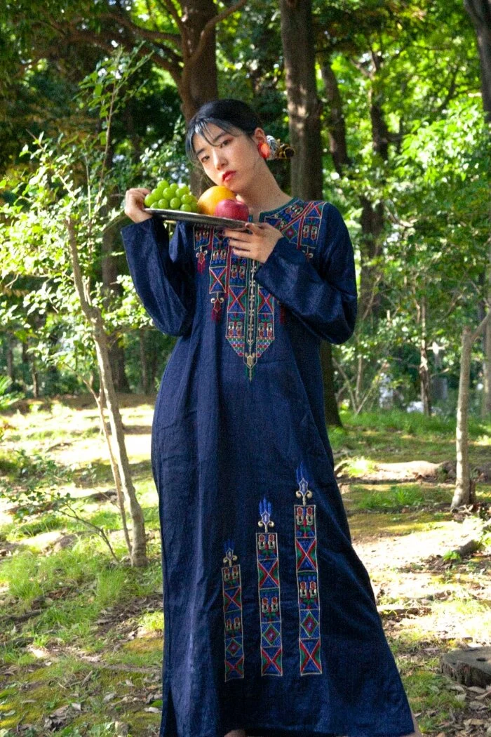 Navy embroidered ethnic dress￥13,750(tax in)