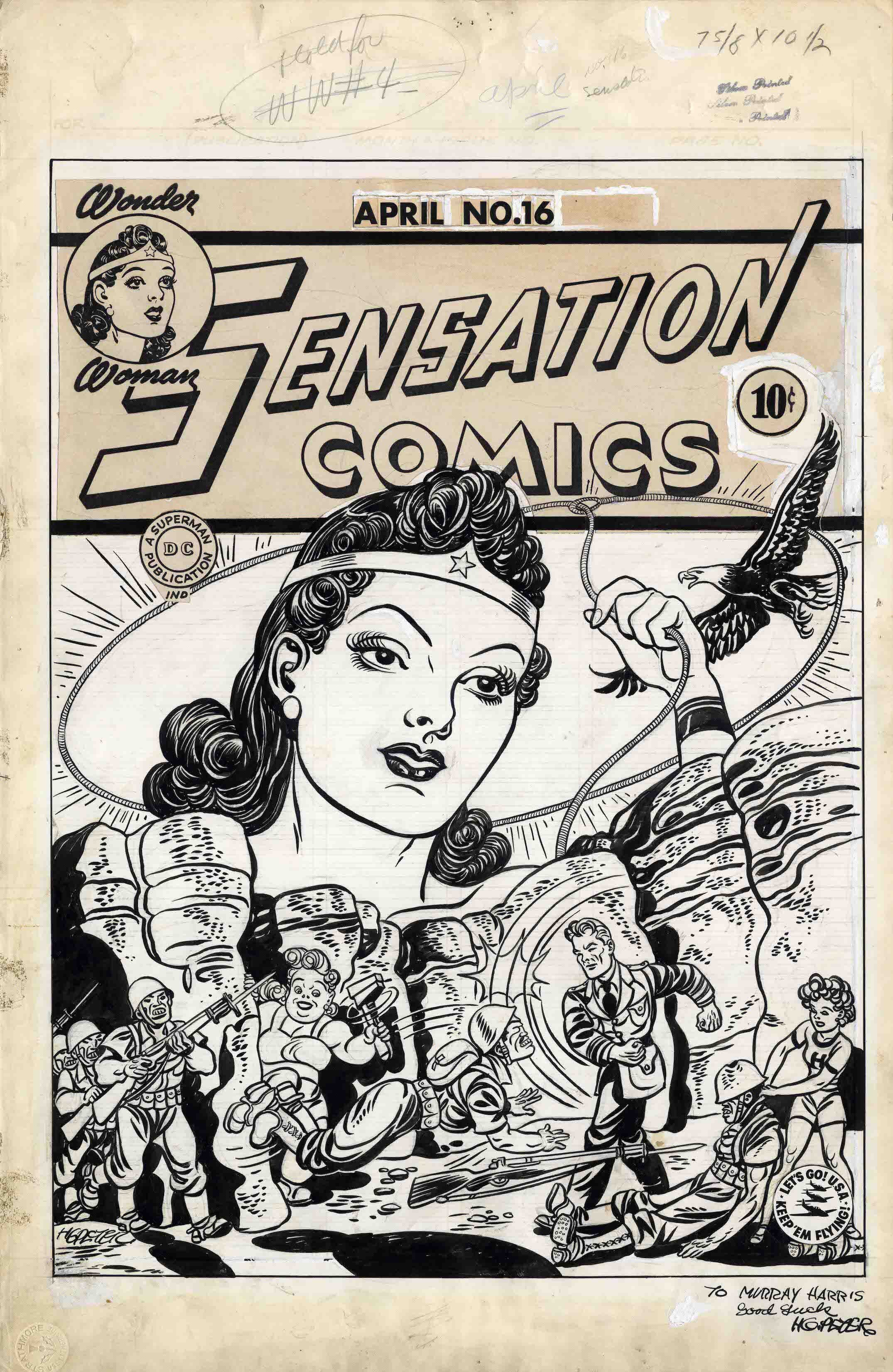 Sensation Comics #16 Cover 1943 Artiste Harry-G-Peter DETECTIVE COMICS and all related characters and elements ©&amp;™DC (s21)