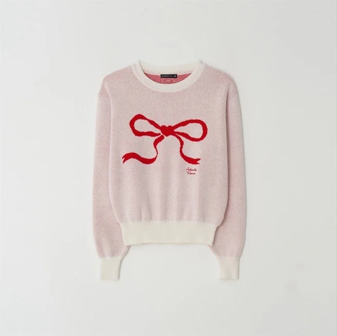 HEART RIBBON JACQUARD KNIT IVORY RED