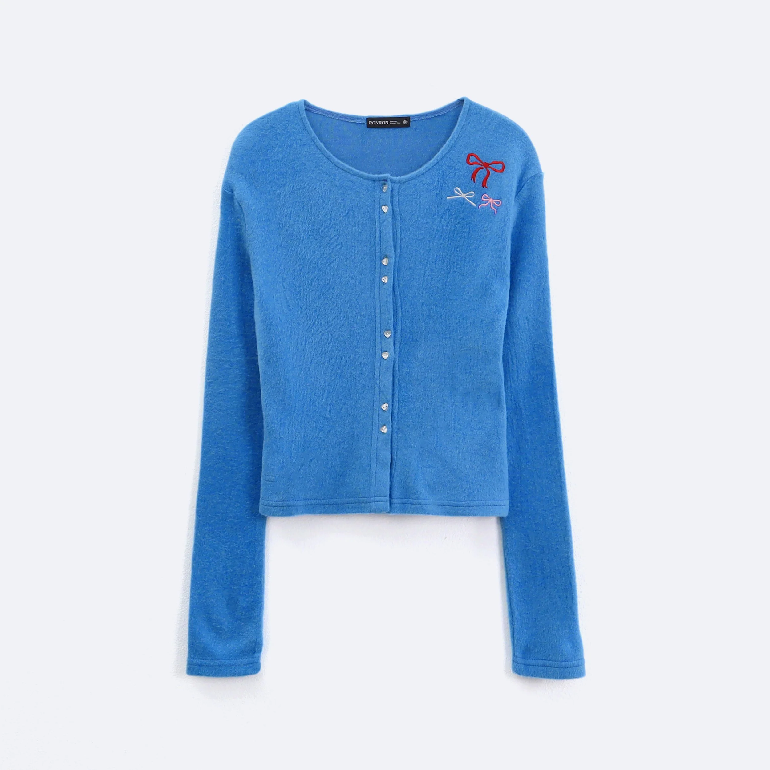 HEART BUTTON 3 RIBBON CARDIGAN SOFT BLUE