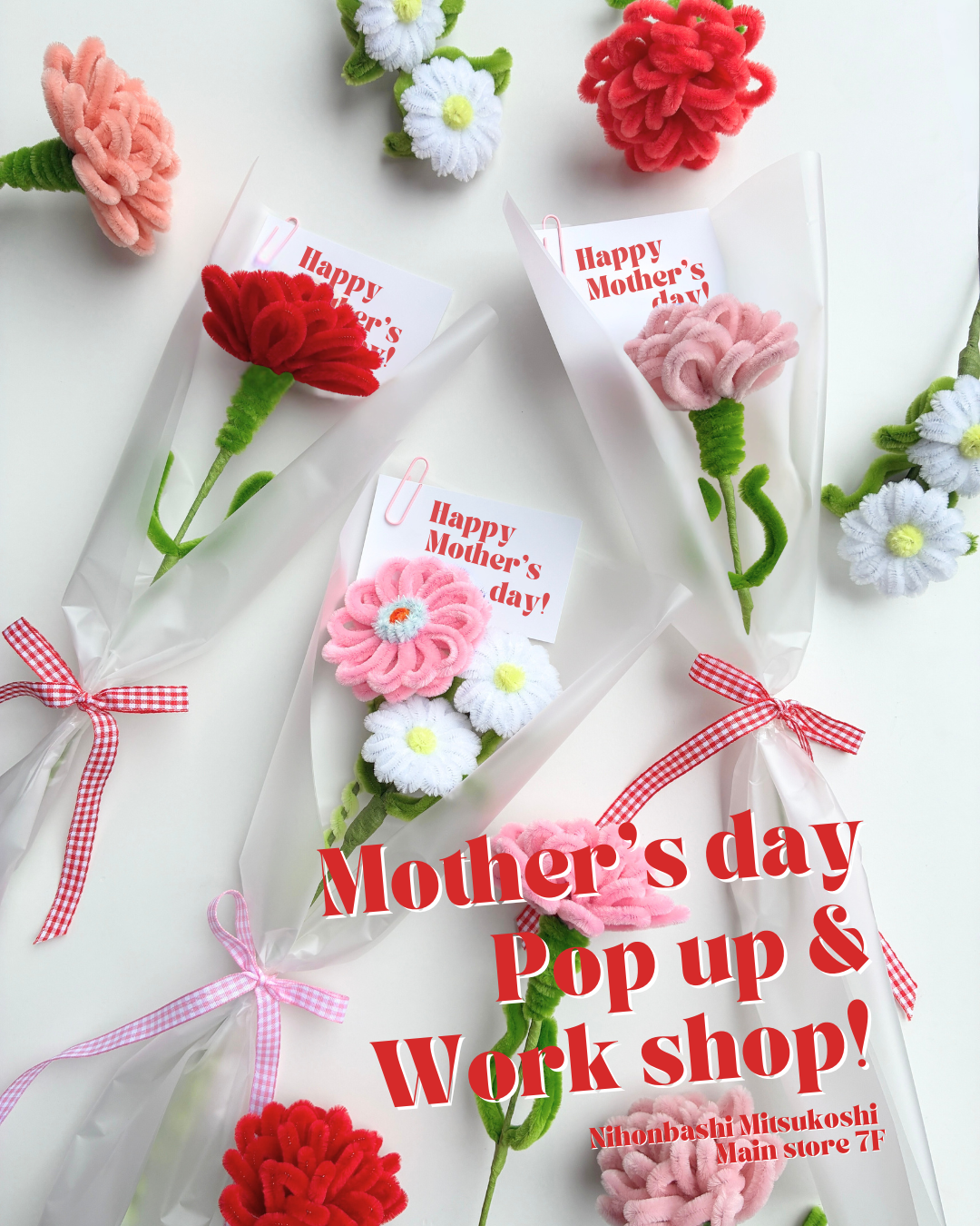 母の日ギフトに！SNSで人気の”枯れない花”モールフラワー専門店「hanamaru flower」が日本橋三越本店にてカーネーション作りワークショップを開催