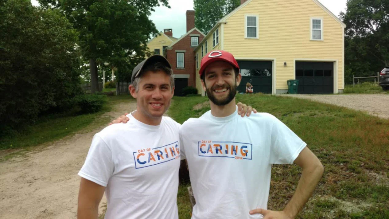 The Ecology School student alumni and current Saco Biddeford Savings Bank employees Chad Boucher and John Mondor at the 2018 United Way Day of Caring.