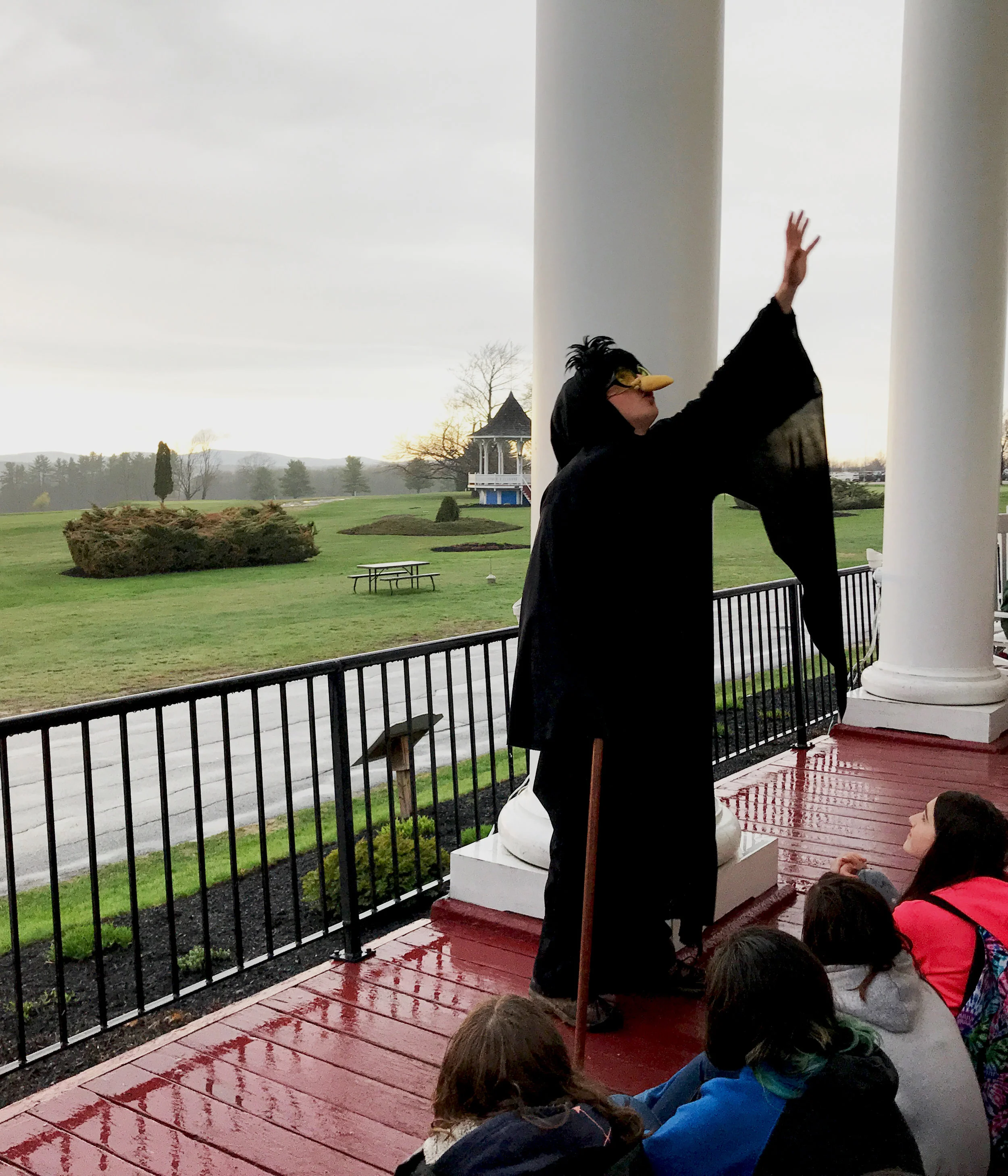 A preview (a pre-lesson look at what students are about to encounter on their lesson) takes place on the porch of The Maine Inn at the Poland Spring Resort, overlooking Maine’s western foothills.