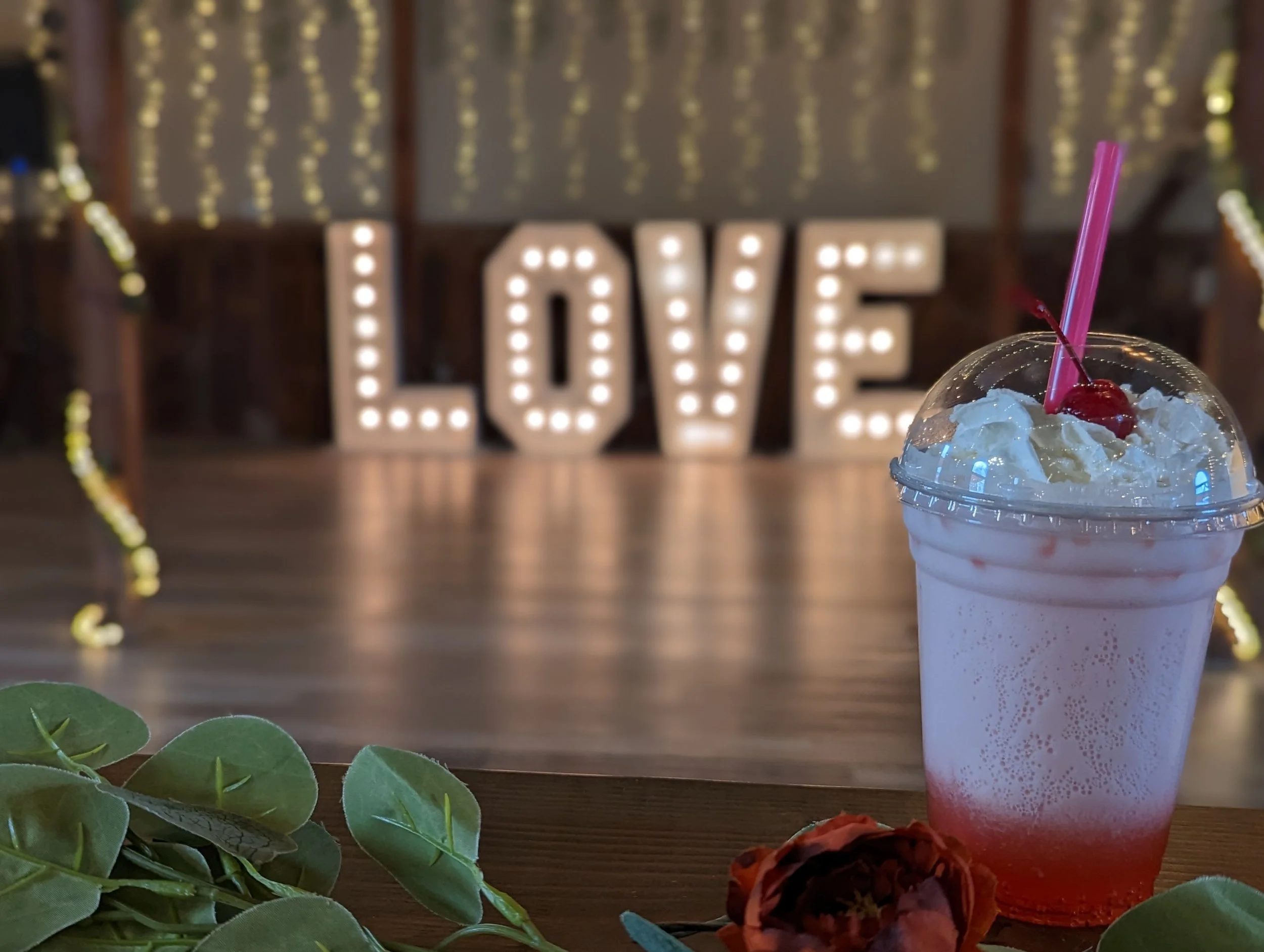 Italian Soda with Lit-up Love Sign