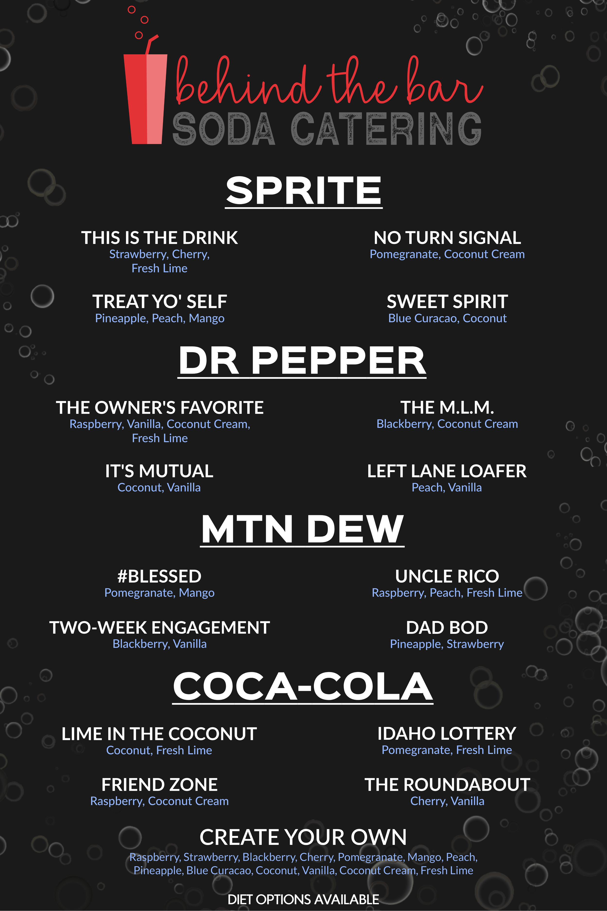 Signature Soda Menu - Option 2 (Sprite, Dr Pepper, Mtn Dew, Coca-Cola)
