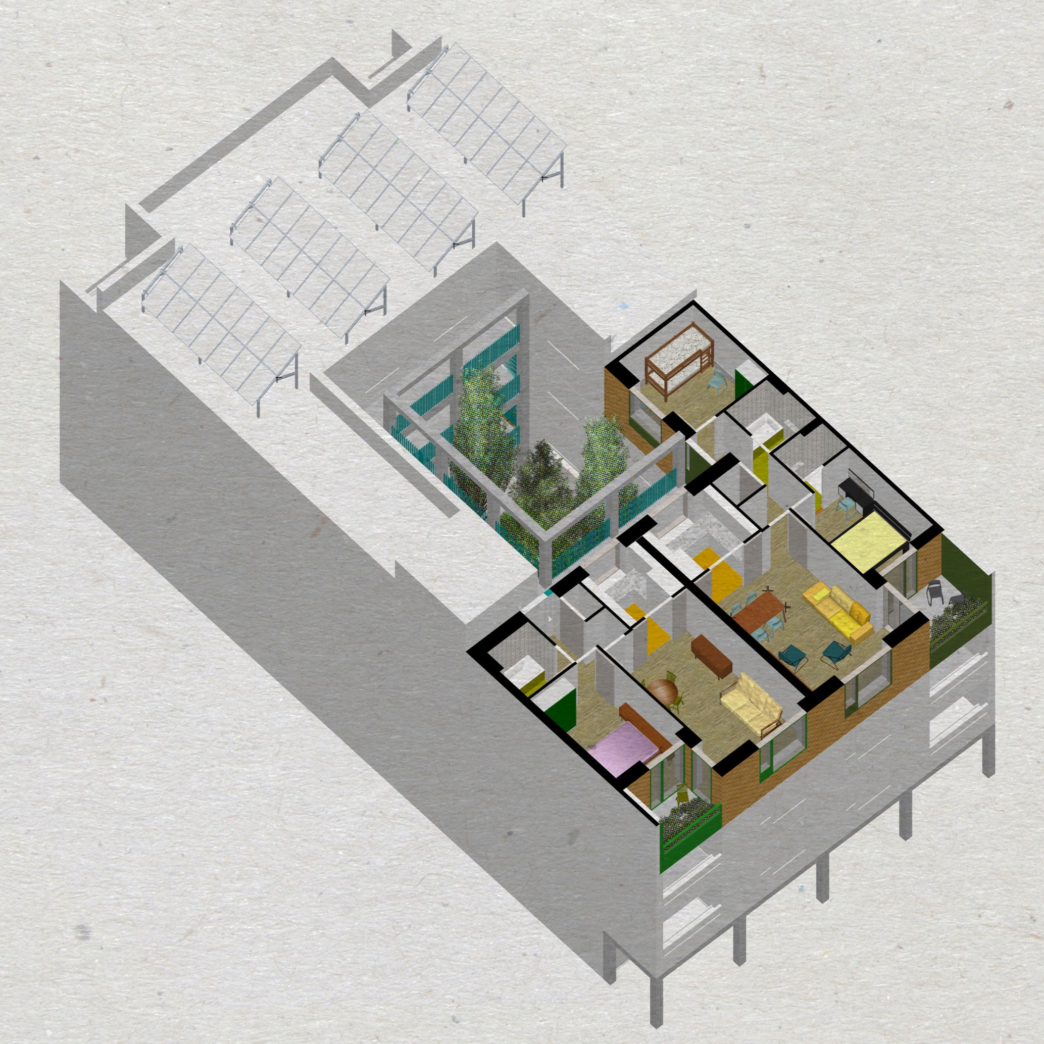 the green heart of each courtyard block offers a neighbourly focus